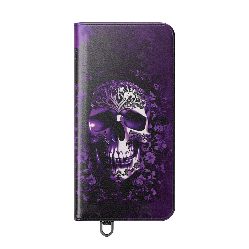 Purple Pastel Goth Skull Flip Wallet Phone Case - Skull Wallet Case for Samsung iPhone - Gothic Style Skull Wallet Phone Cases