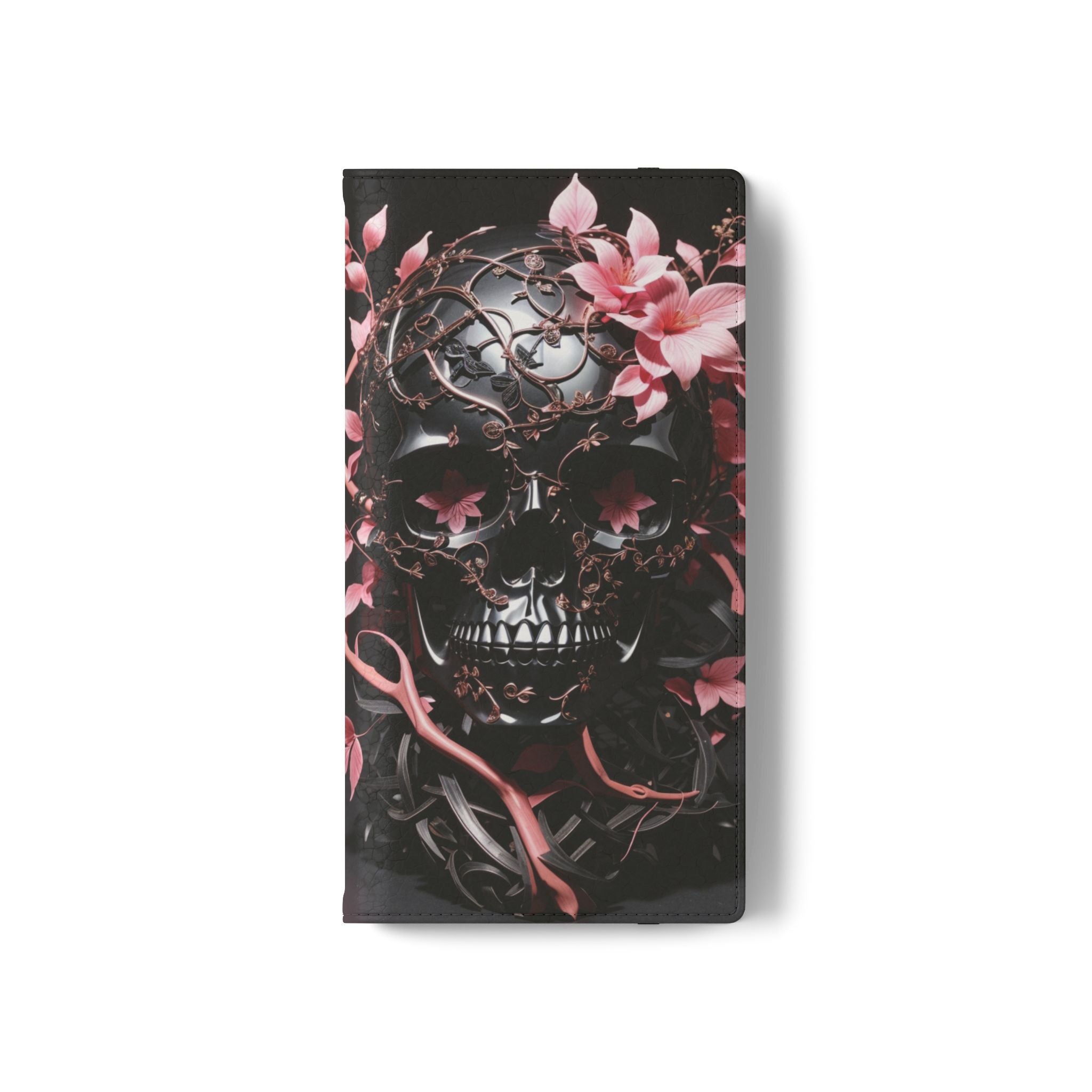 Pink Pastel Goth Skull Flip Wallet Phone Case - Skull Wallet Case for Samsung iPhone - Gothic Style Skull Wallet Phone Cases