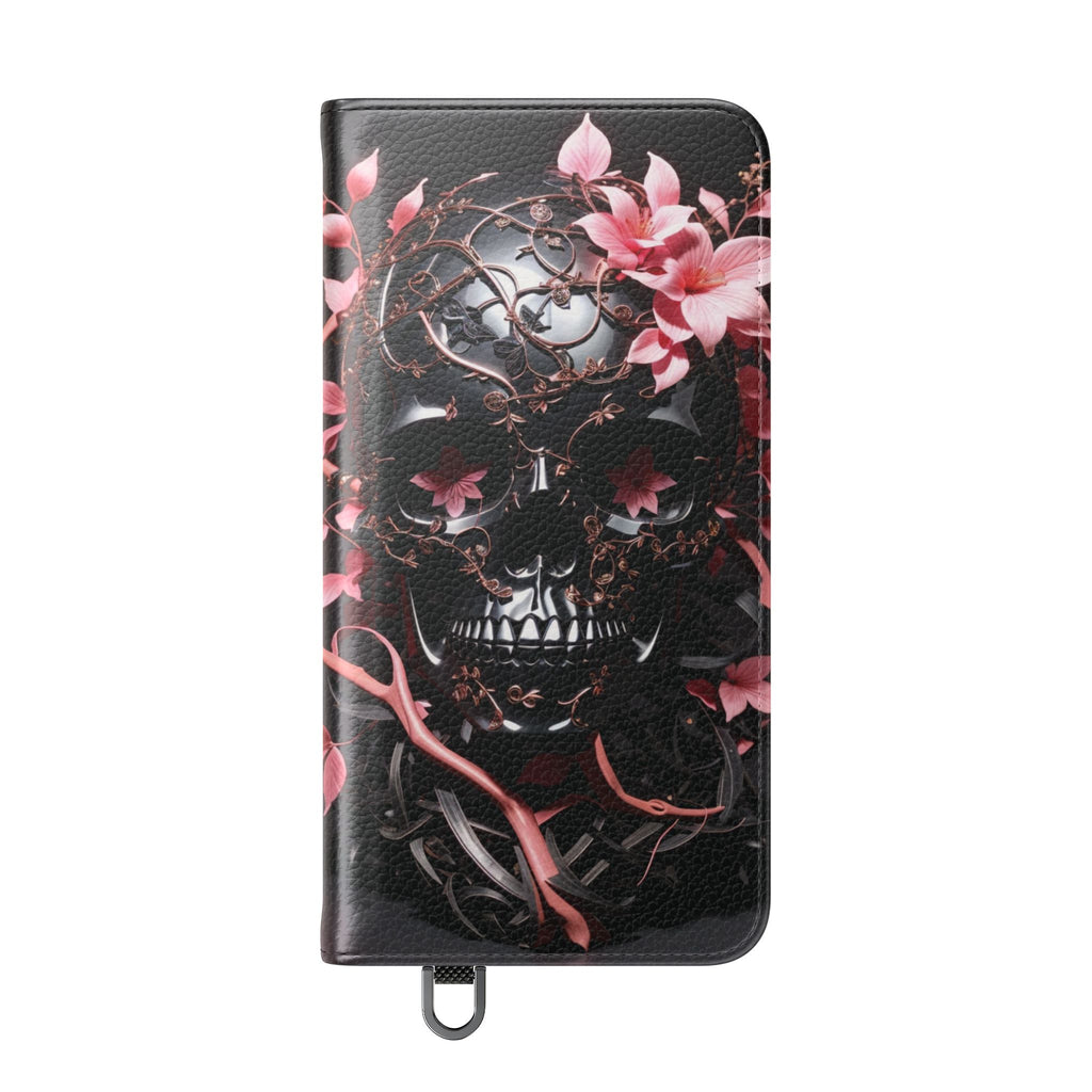 Pink Pastel Goth Skull Flip Wallet Phone Case - Skull Wallet Case for Samsung iPhone - Gothic Style Skull Wallet Phone Cases