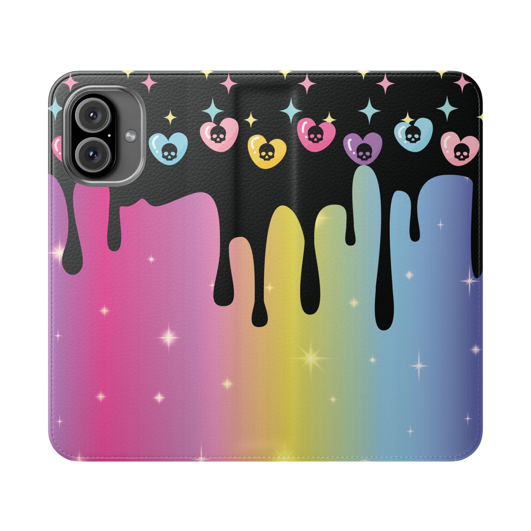 Pastel Goth Drippy Rainbow Skulls Flip Wallet Phone Case - Wallet Case for Samsung and iPhone - Gothic Style Wallet Phone Cases