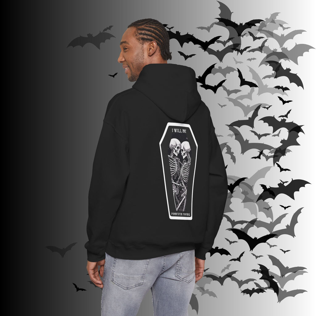 Gothic Skeleton "Forever Yours" Couples Hoodie — Dark Romance Front & Back Print