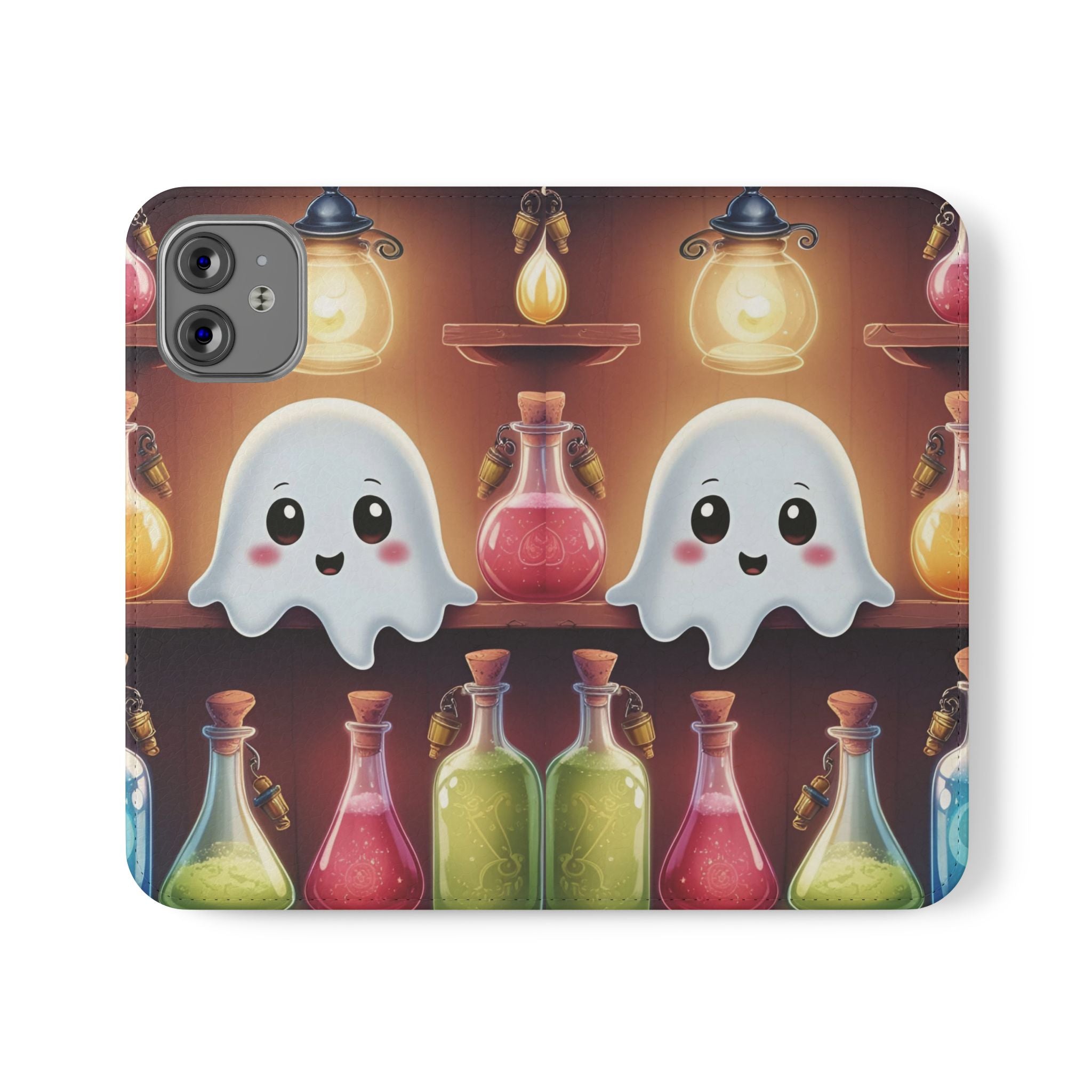 Apothecary Ghost Flip Wallet Case - Spooky Halloween Phone Case - Gothic Ghost Smartphone Case -  Ghost on a Shelf Wallet Case