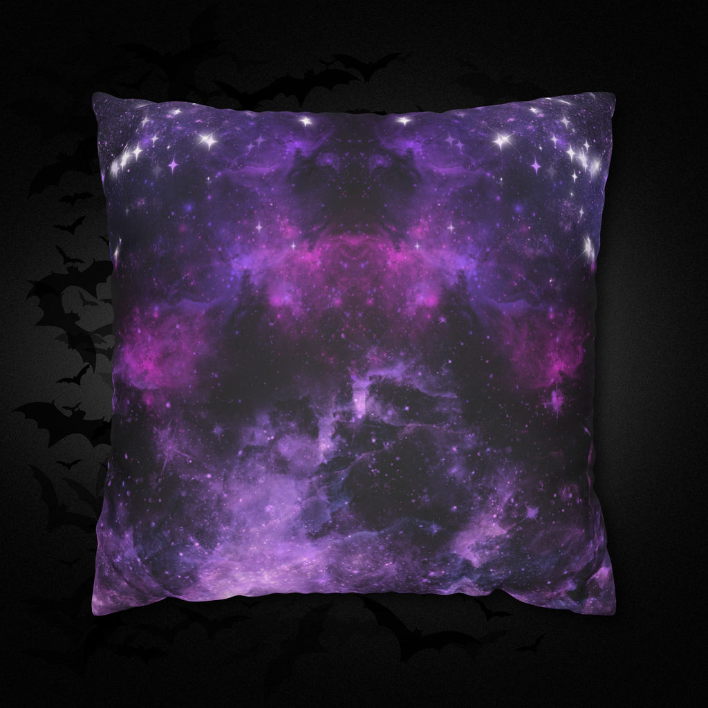Purple Galaxy Cosmic Throw Pillow — Dark Celestial Witchy Home Decor