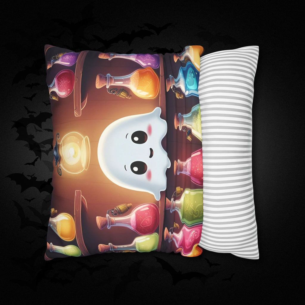 Apothecary Ghost Throw Pillow — Whimsigoth Potion Shelf Dark Home Decor
