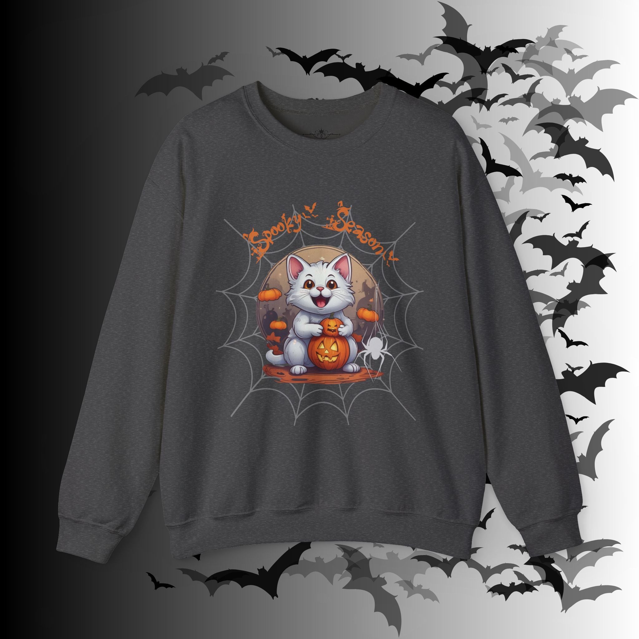 Spooky Season Cat Crewneck Sweatshirt — Kawaii Halloween Pumpkin