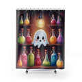 Apothecary Ghost Shower Curtain — Whimsigoth Potion Shelf Bathroom Decor