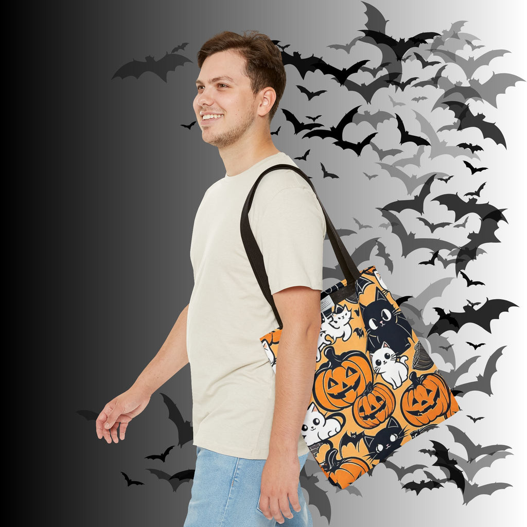 Kawaii Halloween Cat & Pumpkin Tote Bag — Spooky Cute Pattern