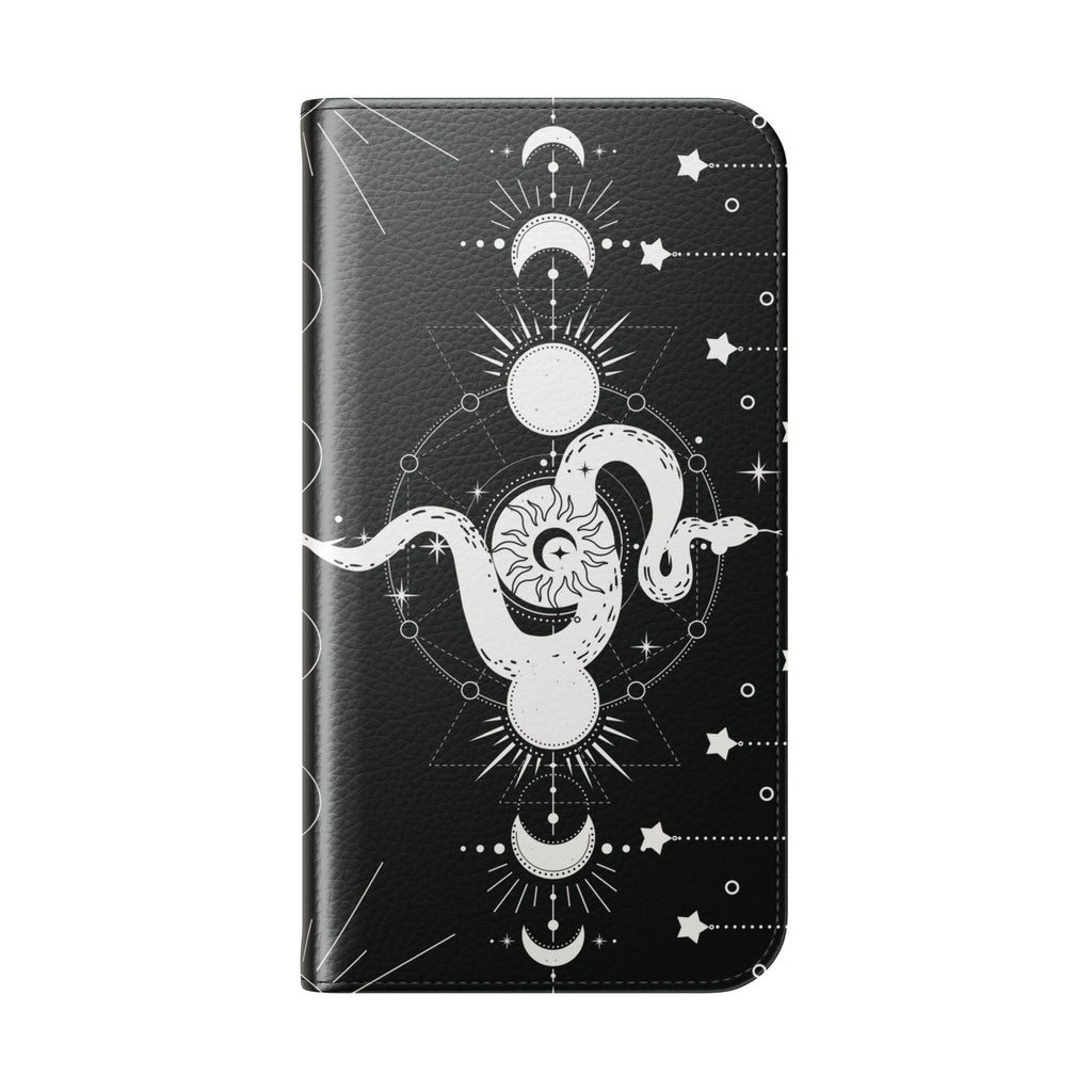 Gothic Style Celestial Snake Moon Phases Wallet Flip PhoneCase - Celestial Style Phone Case for iPhone and Samsung - Moon Phases Wallet Case