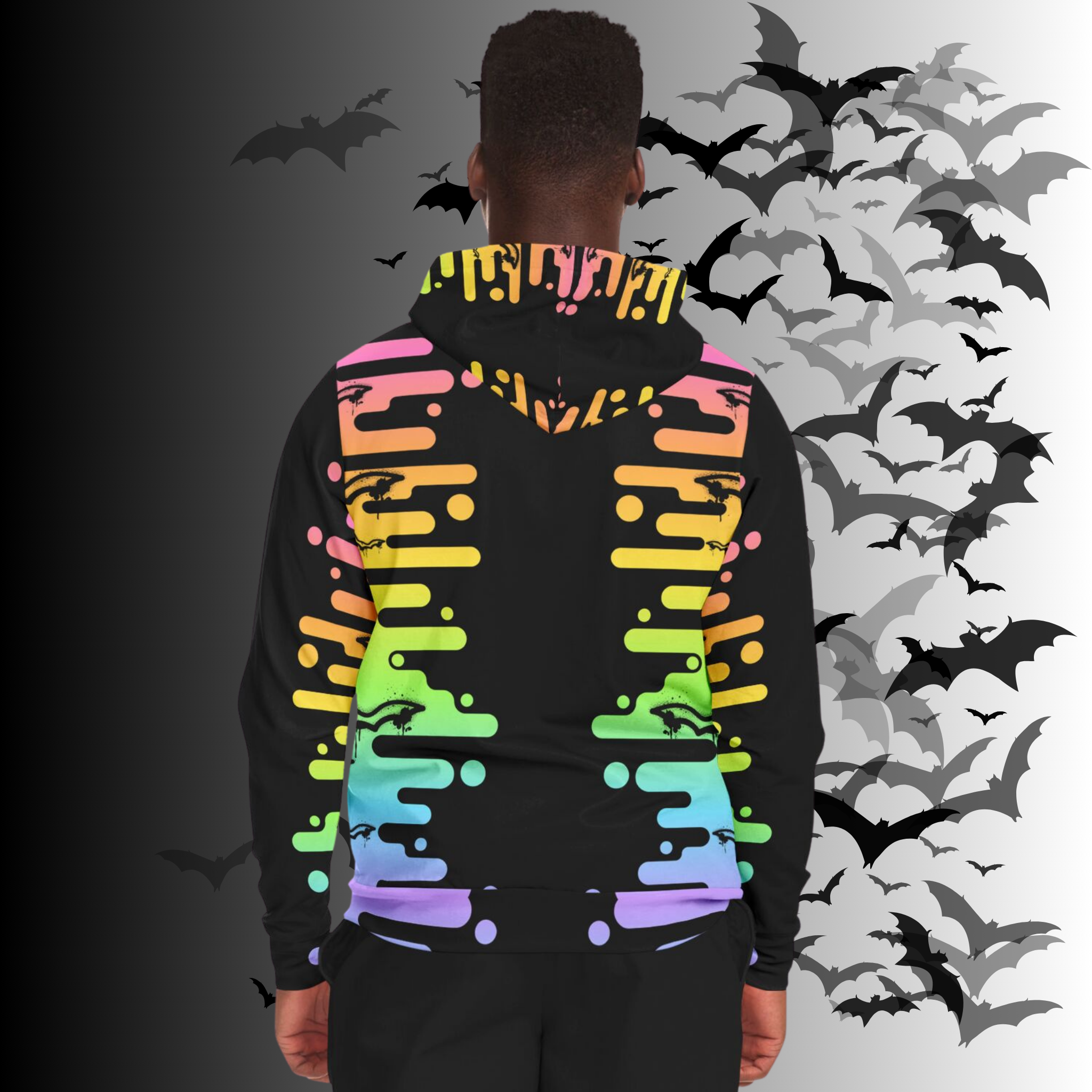 Neon Rainbow Drip Bat All Over Print Zip Hoodie