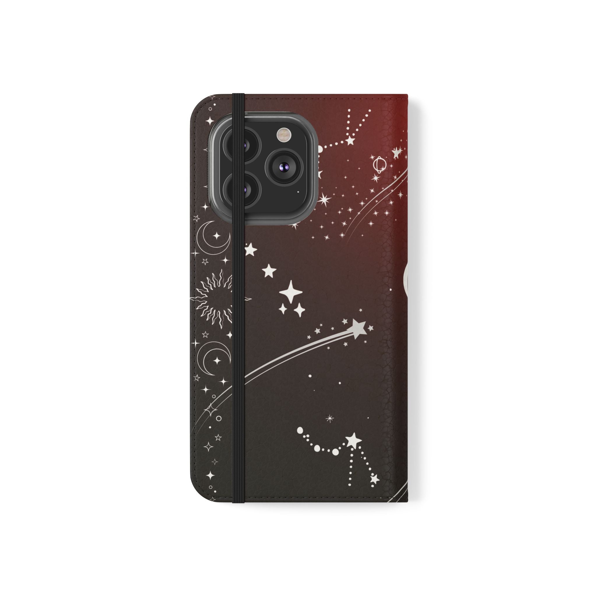Gothic Celestial Black and Red Flip Wallet Case for iPhone and Samsung Galaxy Phones