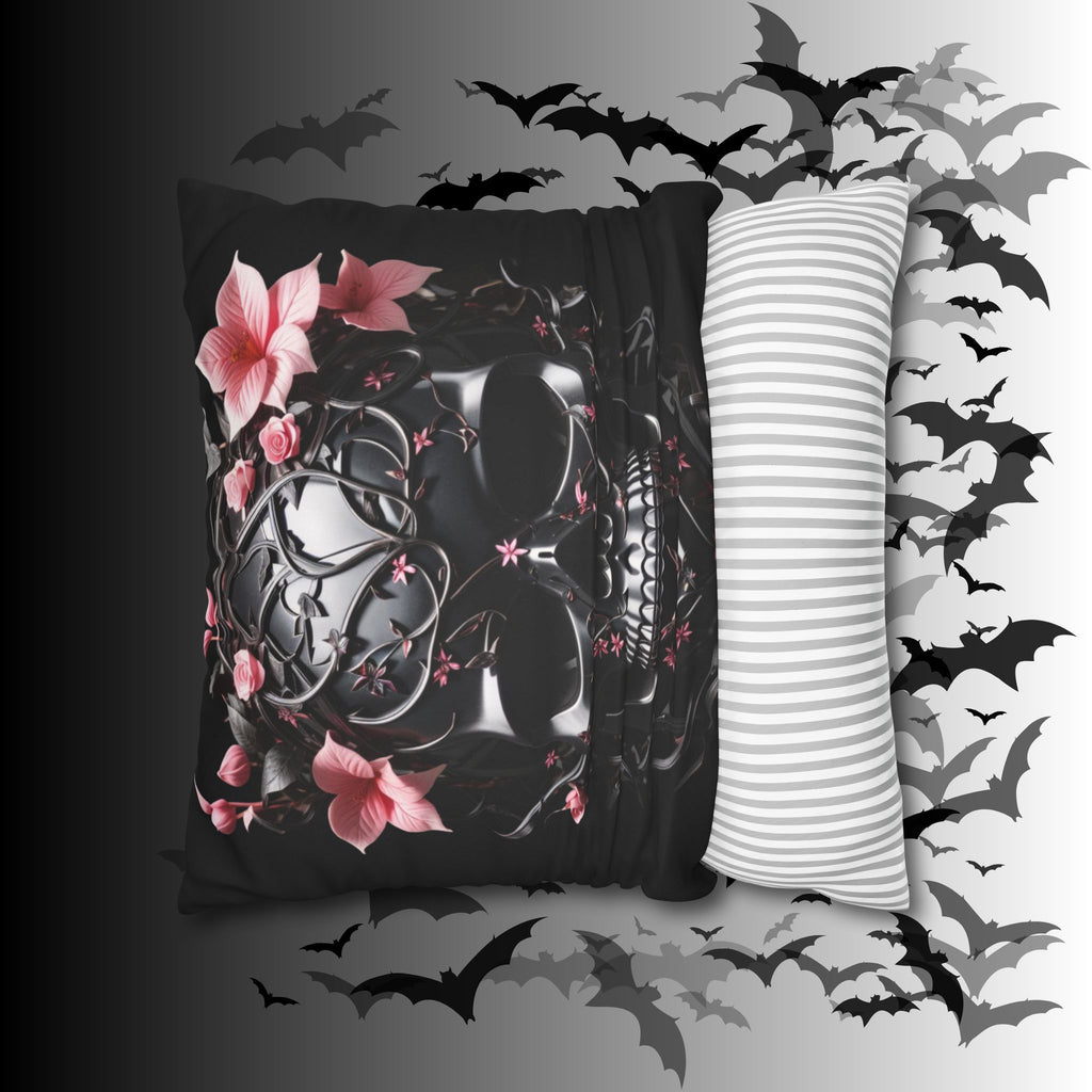 Gothic Botanical Skull Throw Pillow — Dark Floral Pastel Goth Home Decor