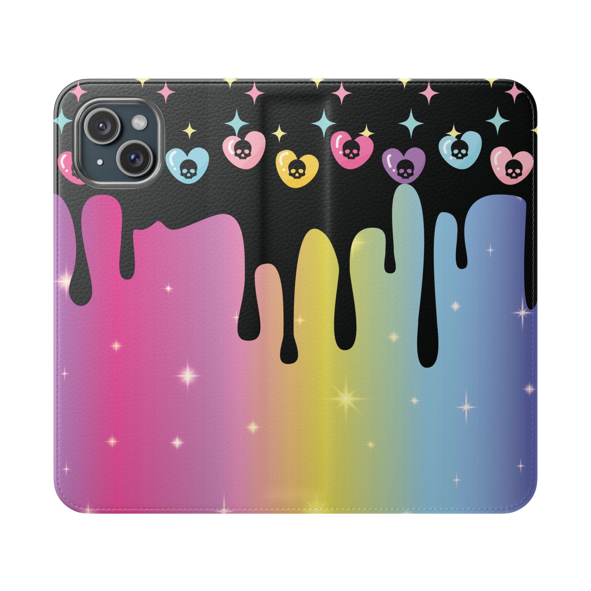 Pastel Goth Drippy Rainbow Skulls Flip Wallet Phone Case - Wallet Case for Samsung and iPhone - Gothic Style Wallet Phone Cases