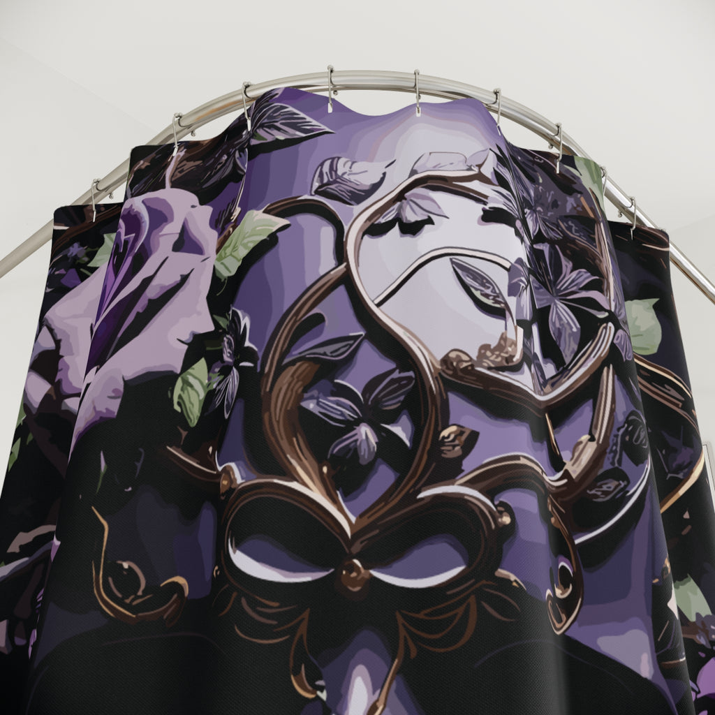 Gothic Purple Skull Shower Curtain — Dark Floral Rose Bathroom Decor