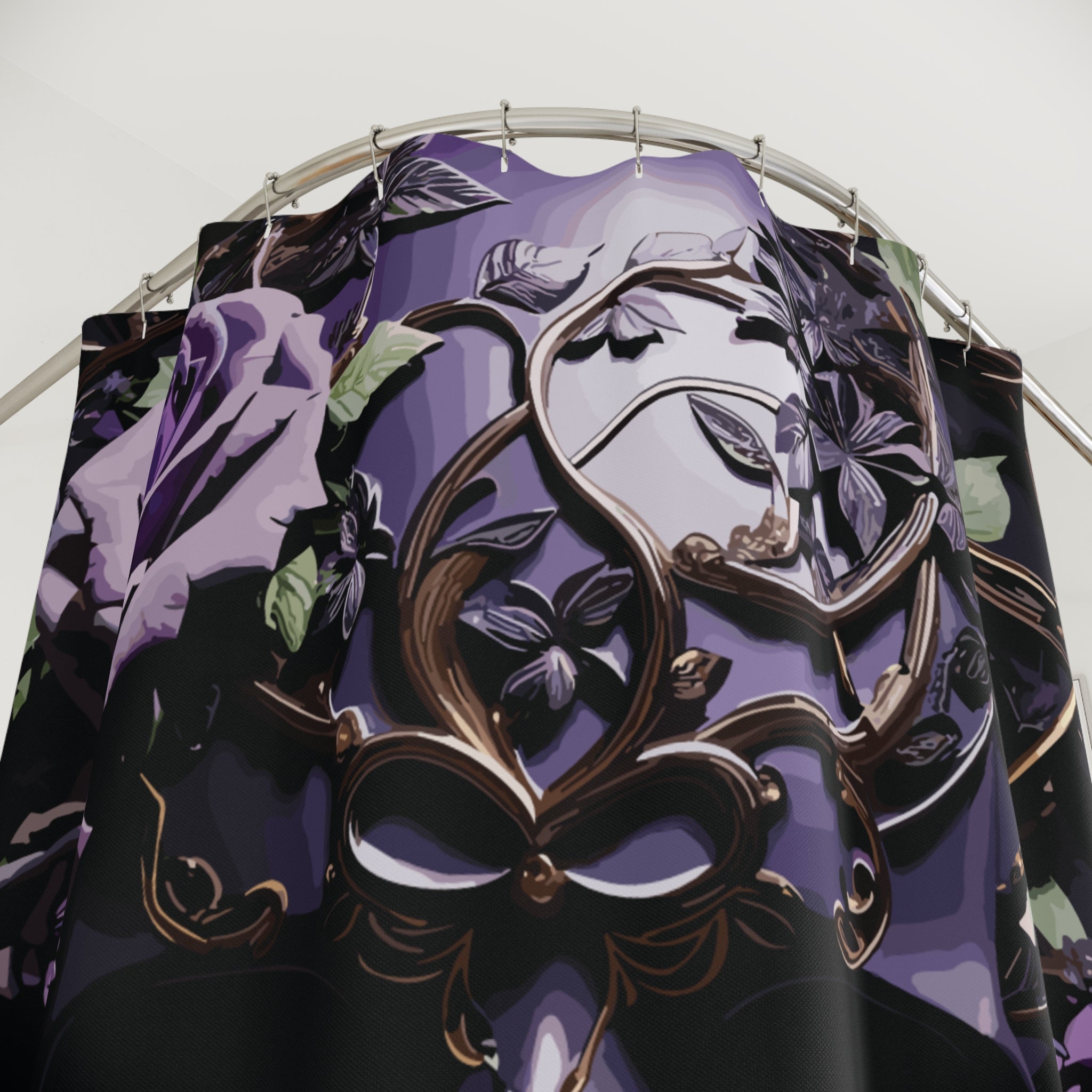 Gothic Purple Skull Shower Curtain — Dark Floral Rose Bathroom Decor
