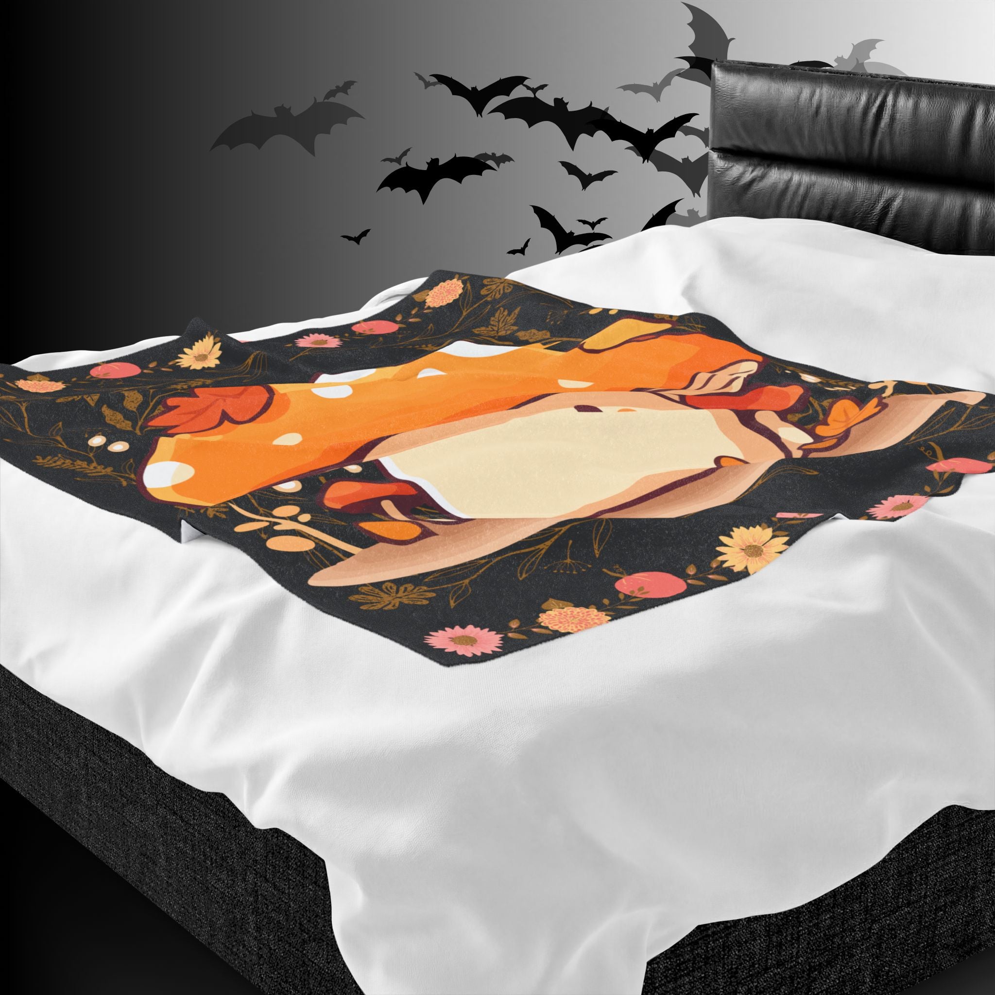 Dark Cottagecore Kawaii Mushroom Throw Blanket — Cozy Autumn Home Decor