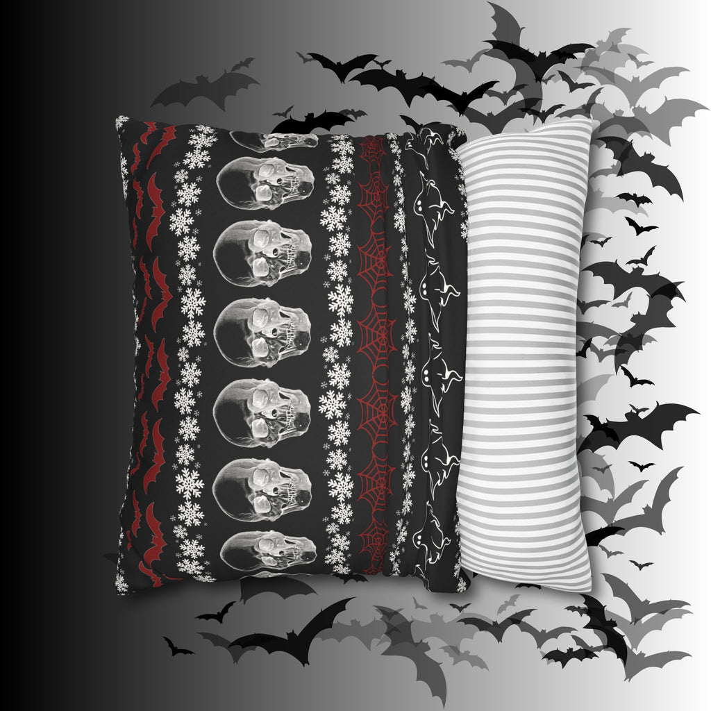 Merry Creepmas Gothic Ugly Sweater Throw Pillow — Goth Holiday Dark Home Decor
