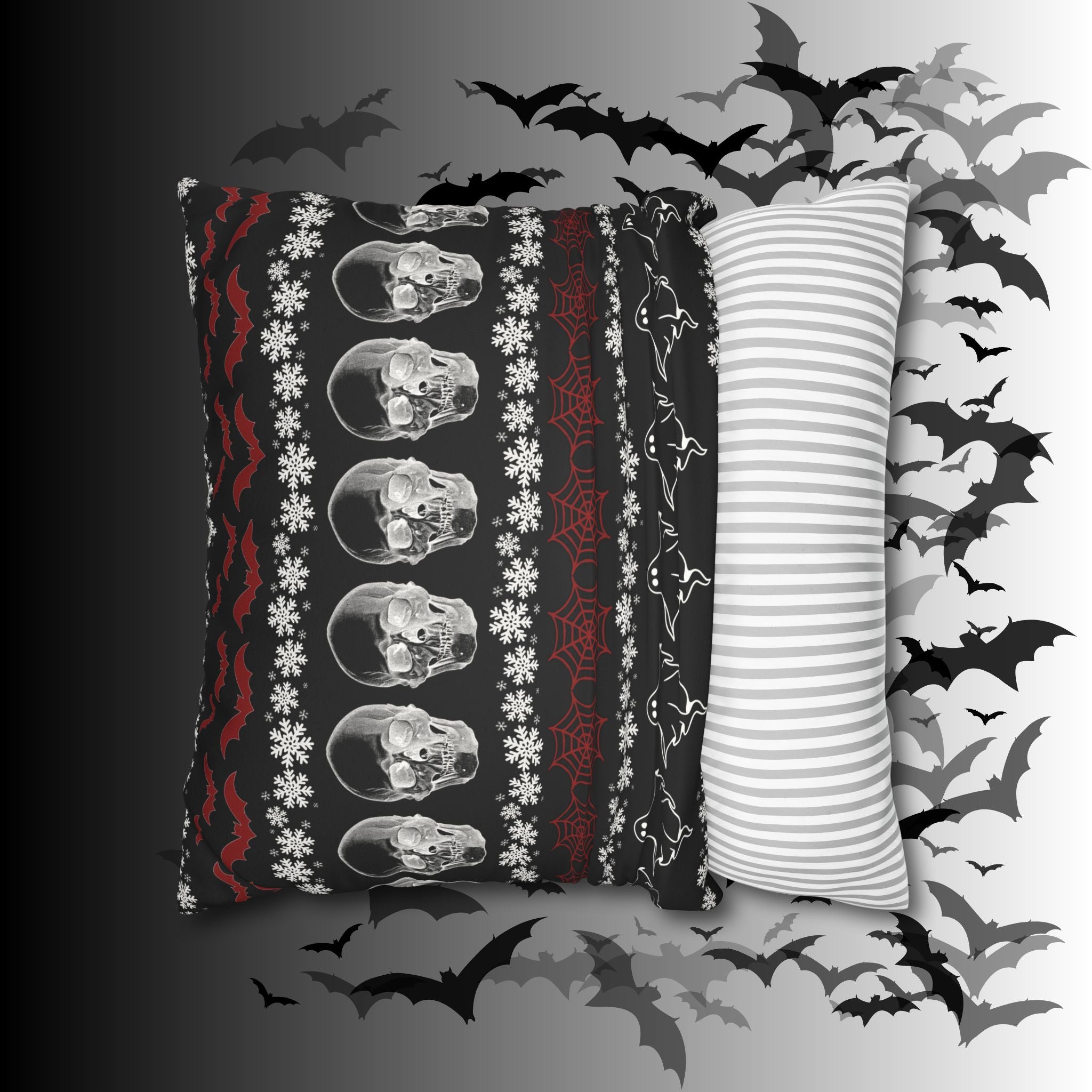 Merry Creepmas Gothic Ugly Sweater Throw Pillow — Goth Holiday Dark Home Decor