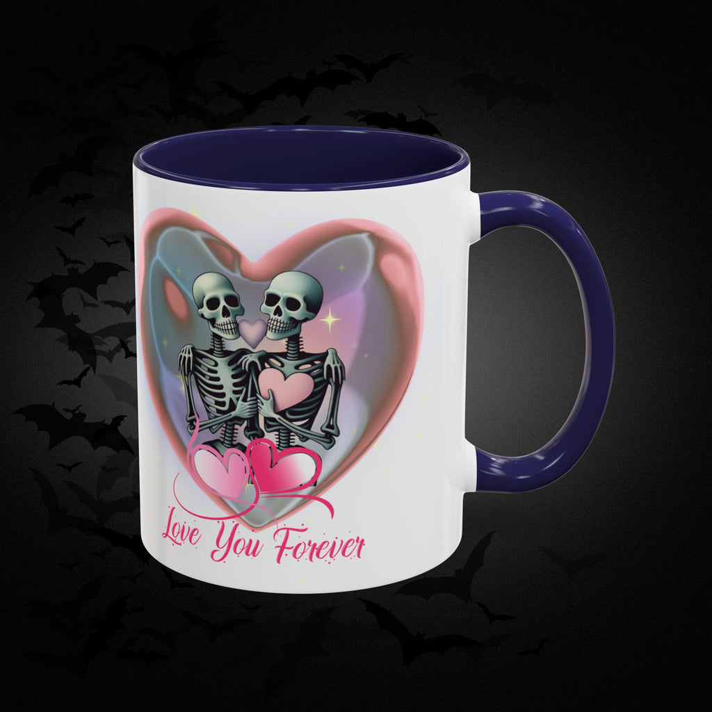 Love You Forever Valloween Coffee Mug — Skeleton Couple Heart Design (11/15oz)