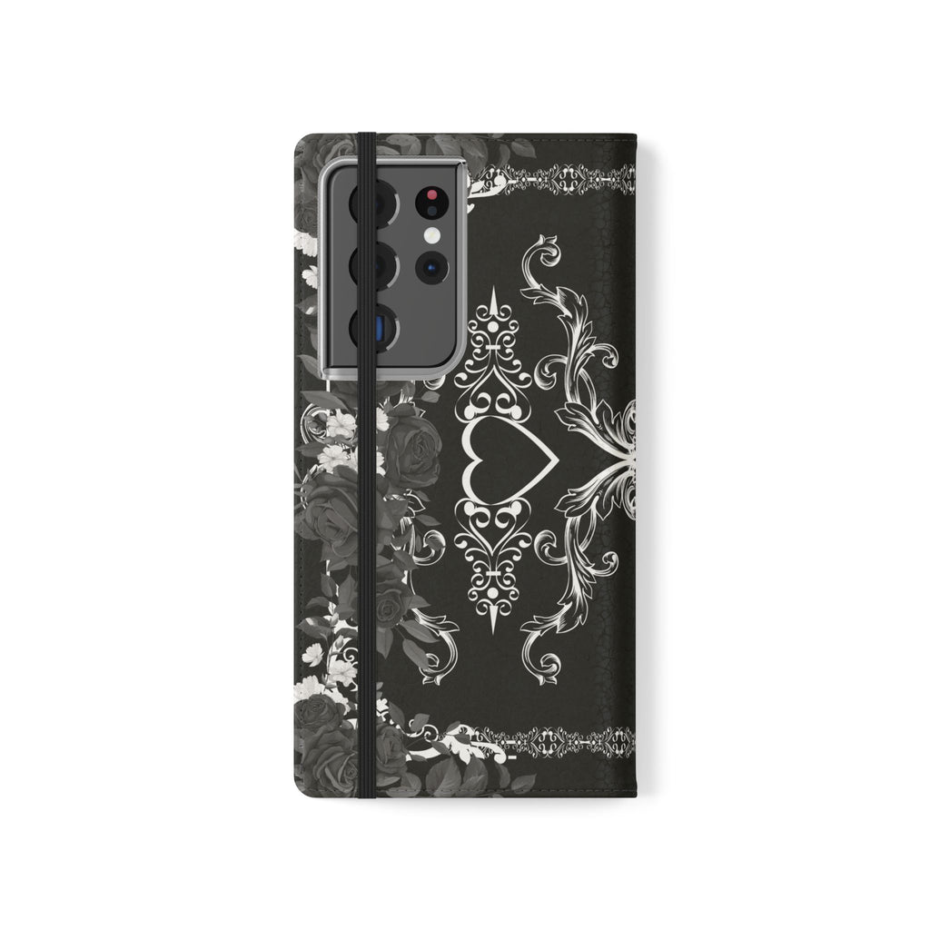 Romantic Goth Wallet Flip Case - Goth Botanical Phone Case
