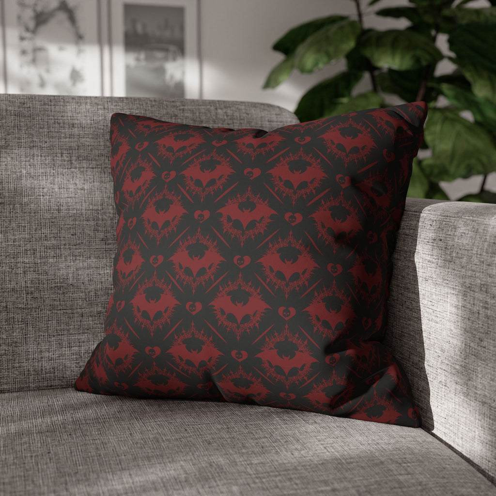 Gothic Bat Diamond Pattern Throw Pillow — Midnight Black Dark Home Decor