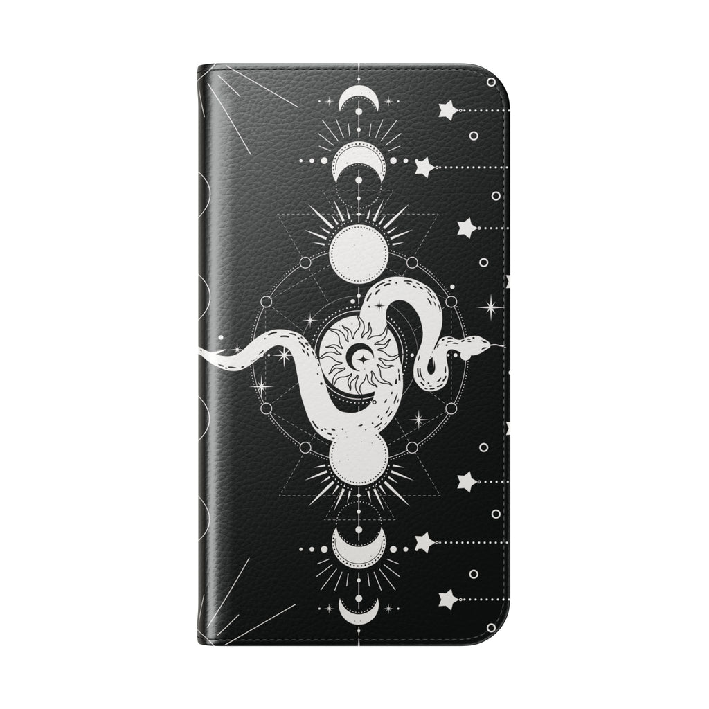 Gothic Style Celestial Snake Moon Phases Wallet Flip PhoneCase - Celestial Style Phone Case for iPhone and Samsung - Moon Phases Wallet Case