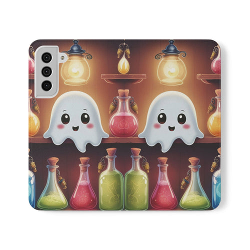 Apothecary Ghost Flip Wallet Case - Spooky Halloween Phone Case - Gothic Ghost Smartphone Case -  Ghost on a Shelf Wallet Case