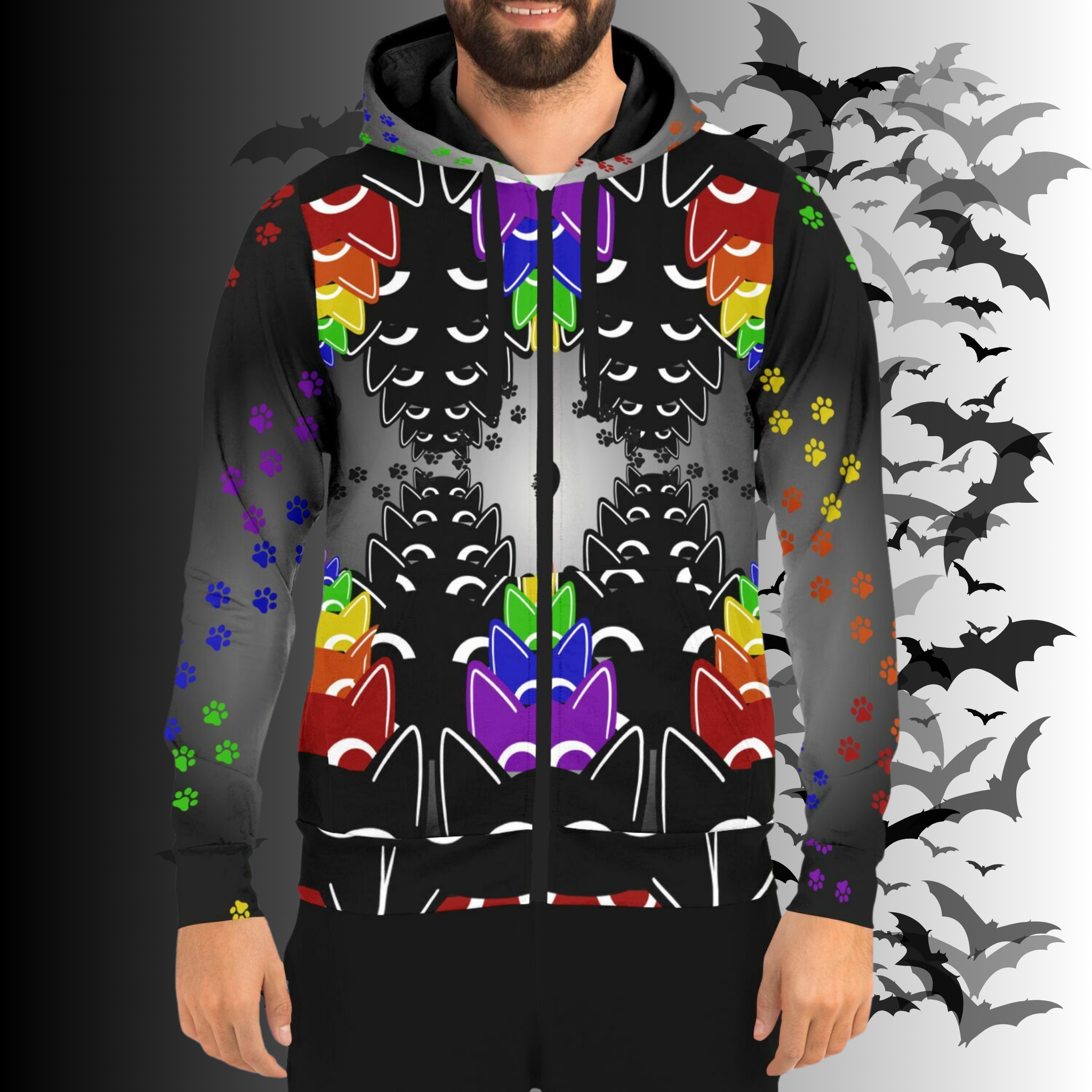 Rainbow Cats All Over Print Zip Hoodie