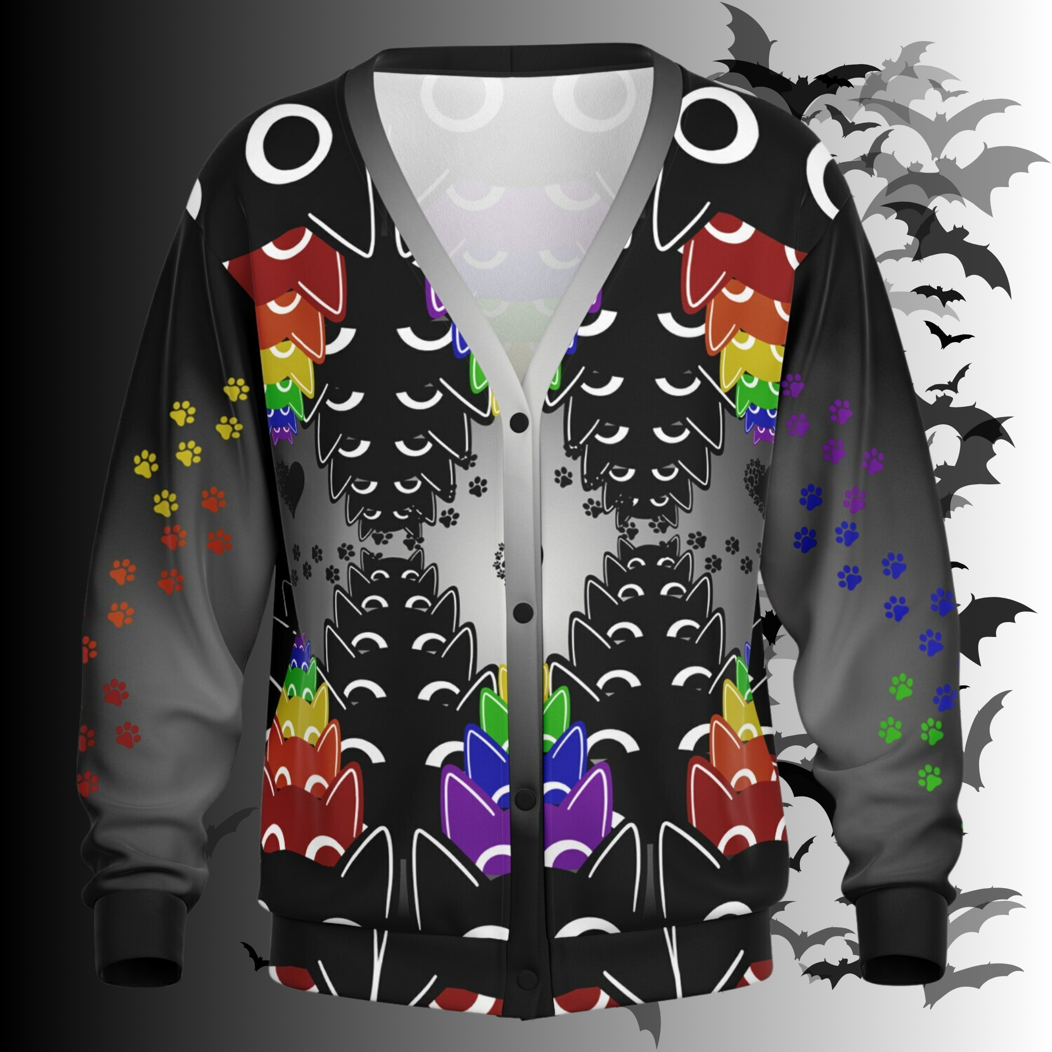 Rainbow Cats All Over Print Cardigan