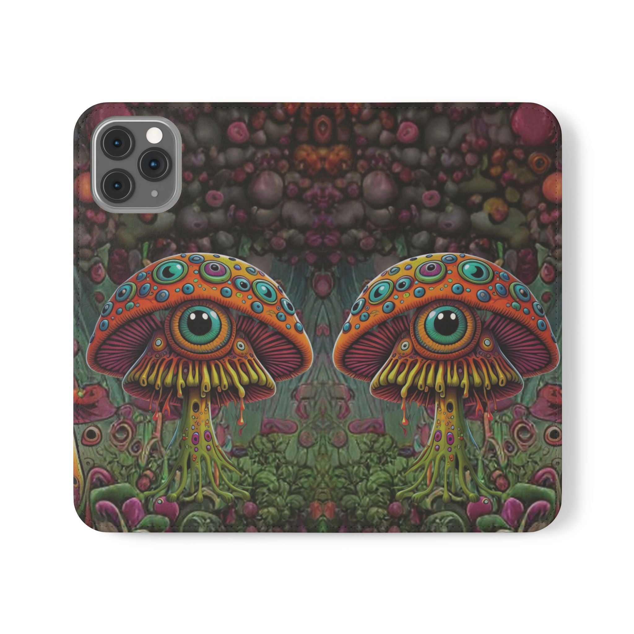 Trippy Mushroom Cottagecore Flip Wallet Phone Case - Mushroom Wallet Case for Samsung iPhone - Psychedelic Wallet Phone Cases