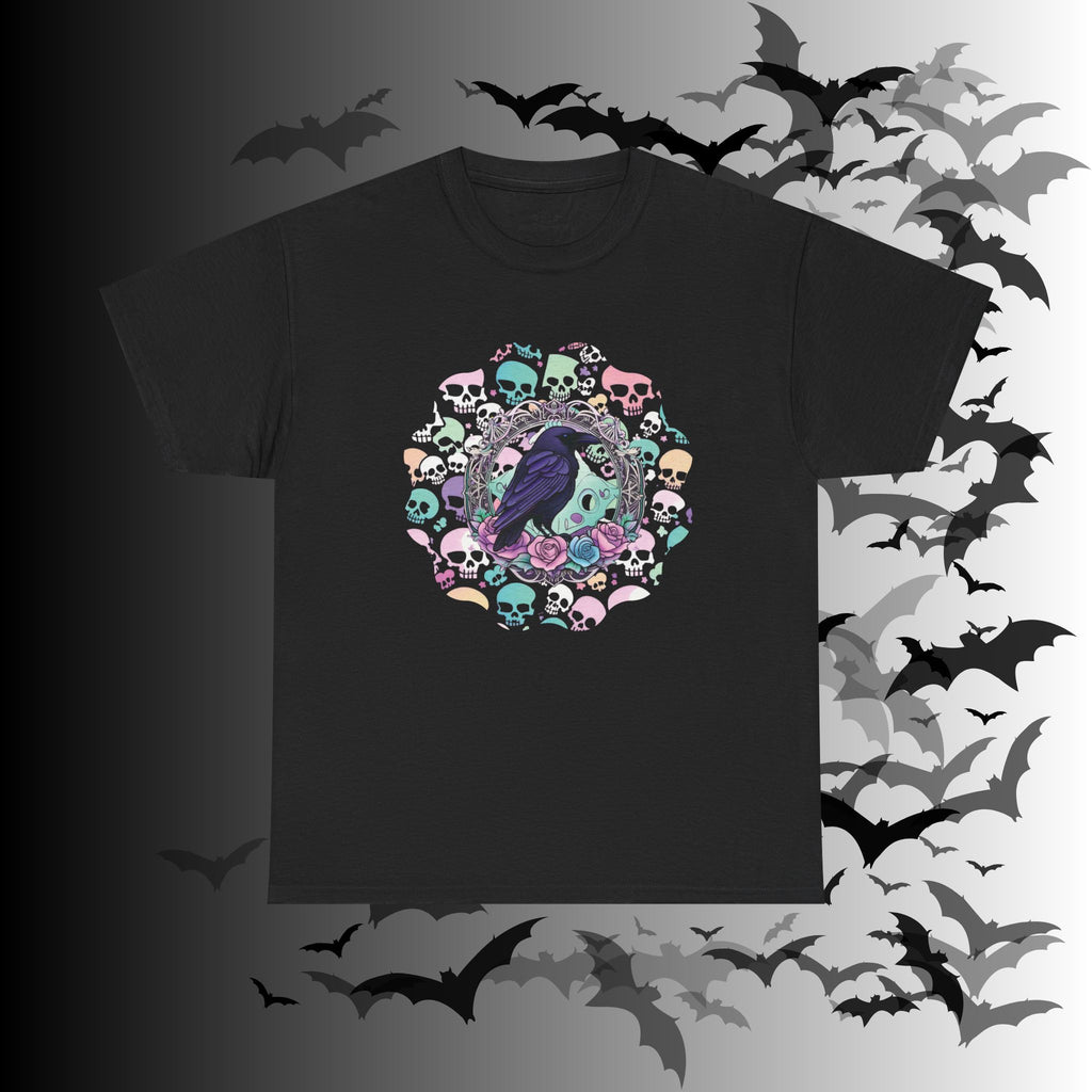 Pastel Goth Raven & Skull Mandala T-Shirt — Gothic Corvid Tee