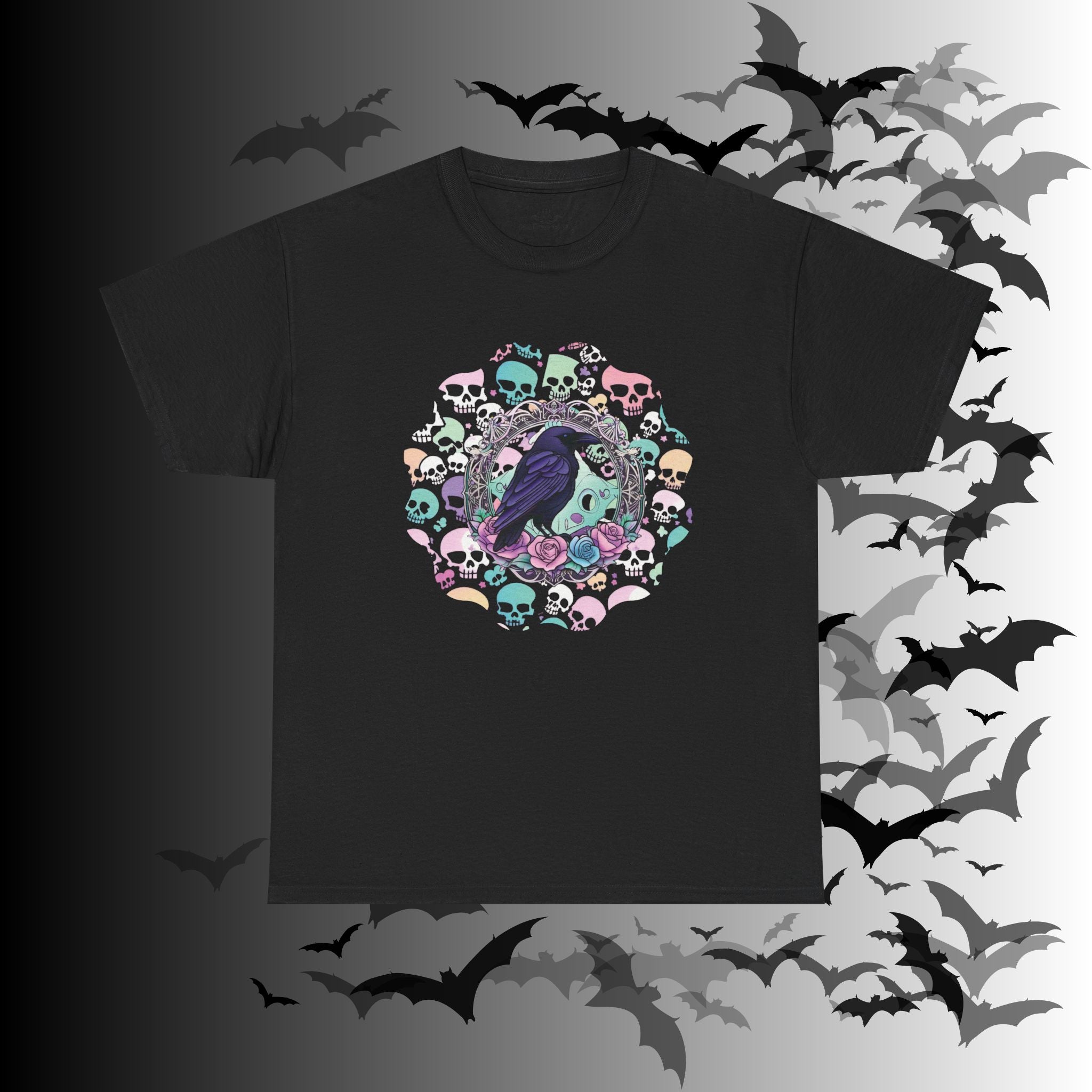 Pastel Goth Raven & Skull Mandala T-Shirt — Gothic Corvid Tee