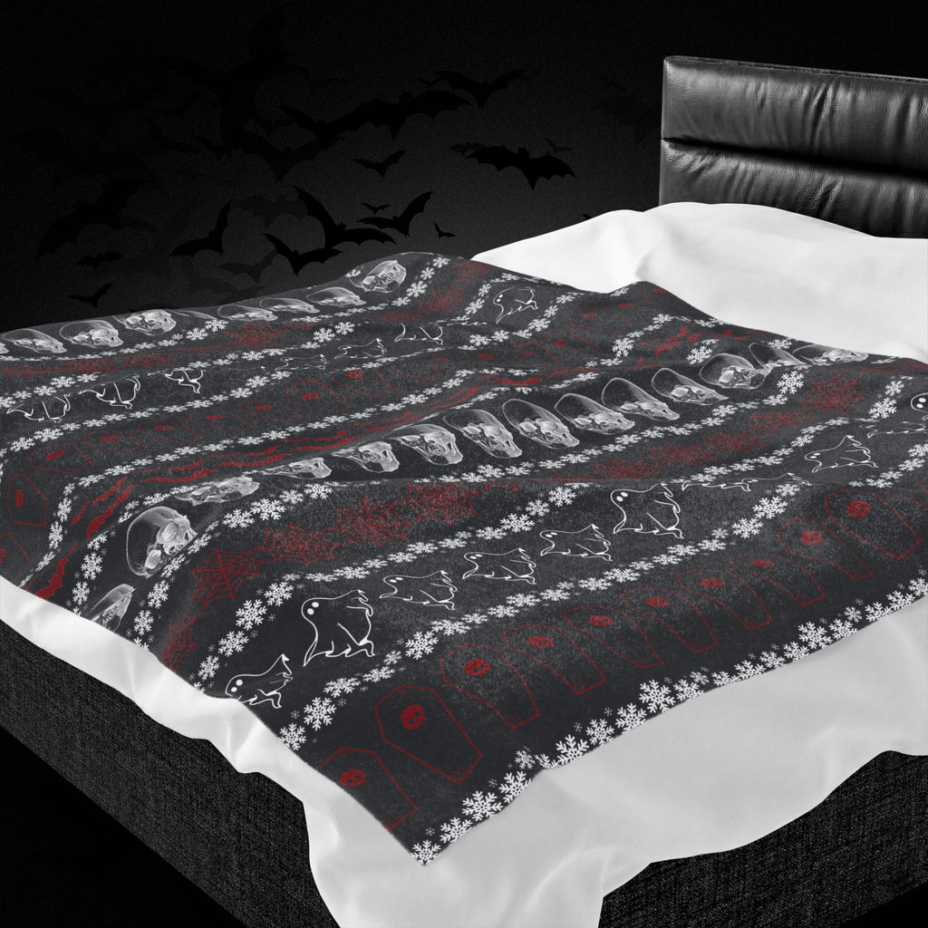 Merry Creepmas Print Throw Blanket — Gothic Holiday Home Decor