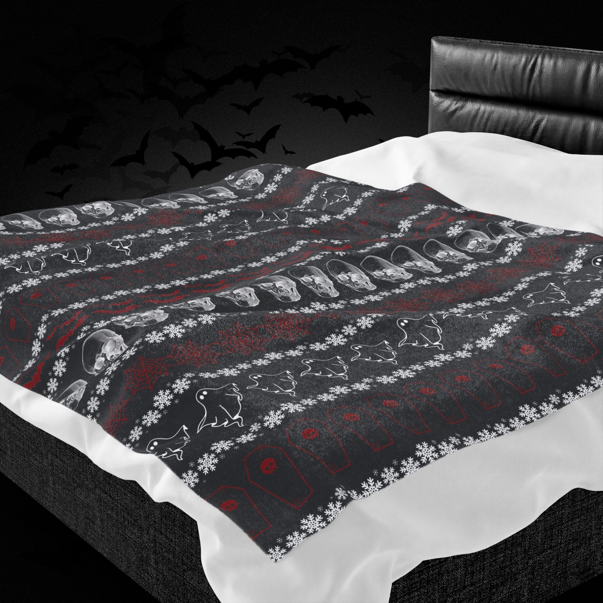 Merry Creepmas Print Throw Blanket — Gothic Holiday Home Decor