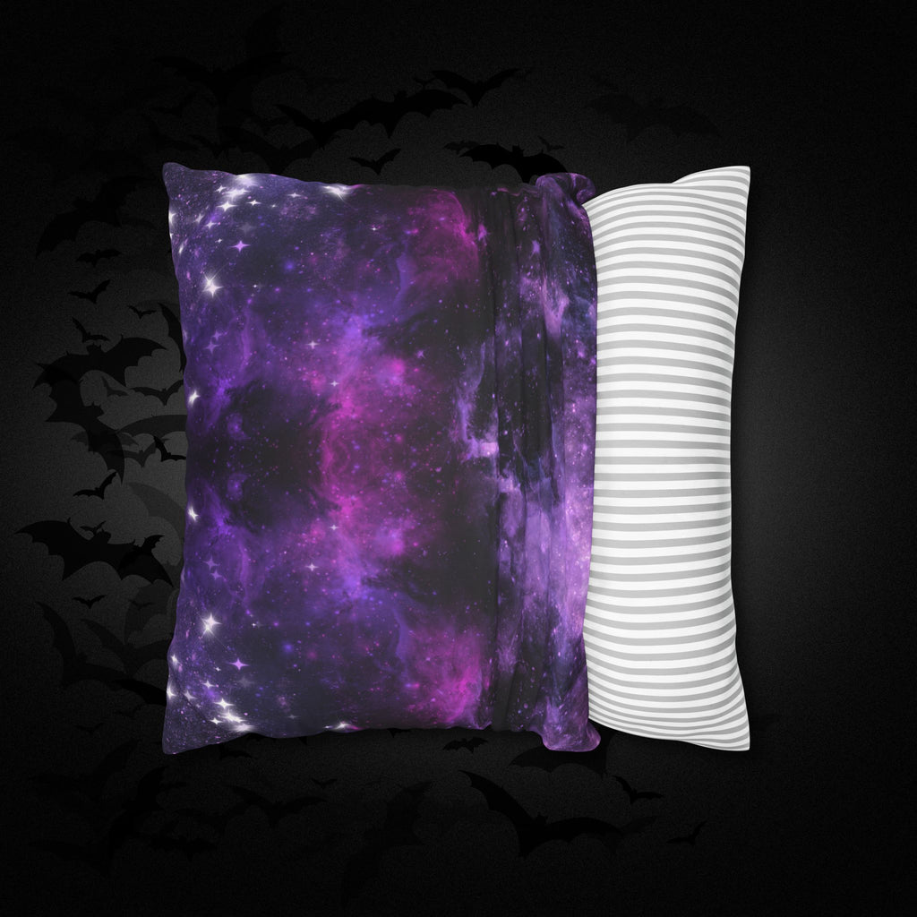 Purple Galaxy Cosmic Throw Pillow — Dark Celestial Witchy Home Decor