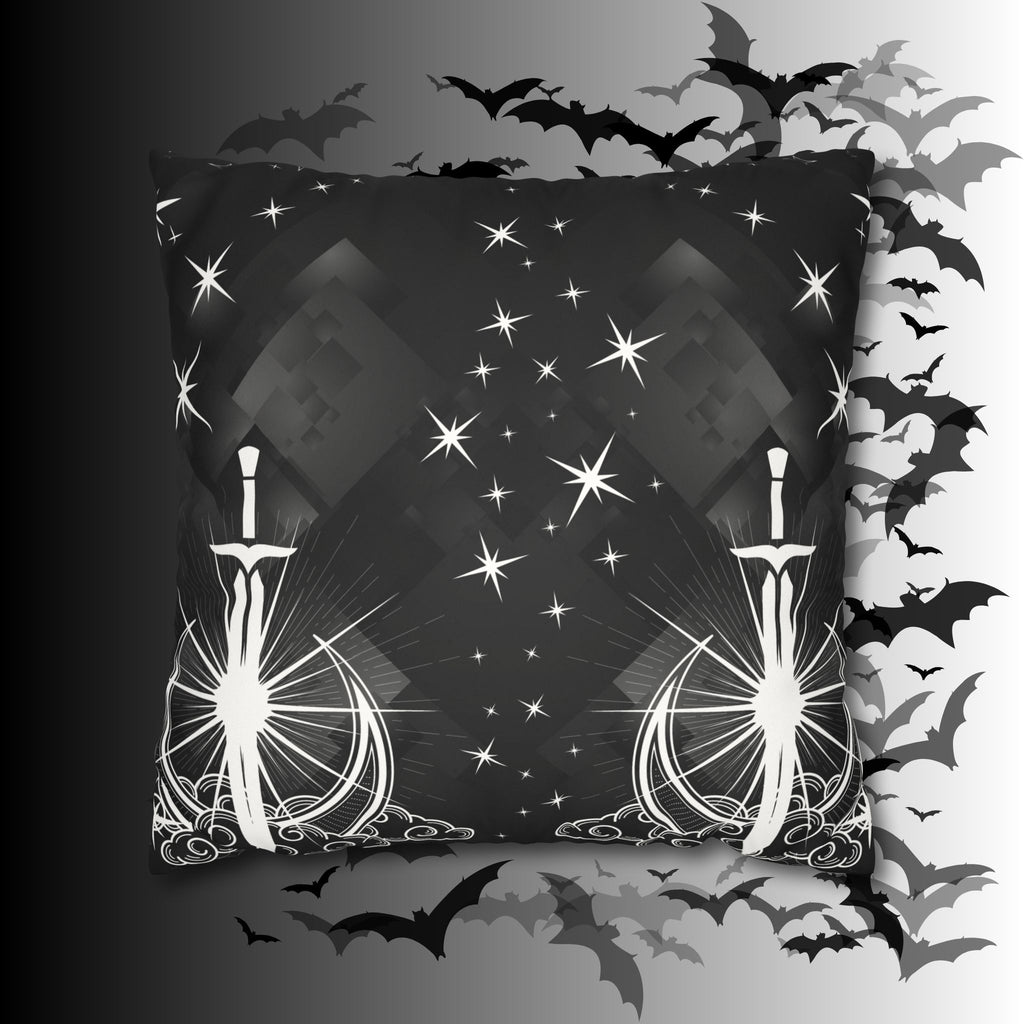 Gothic Moon Sword Celestial Throw Pillow — Dark Witchy Home Decor
