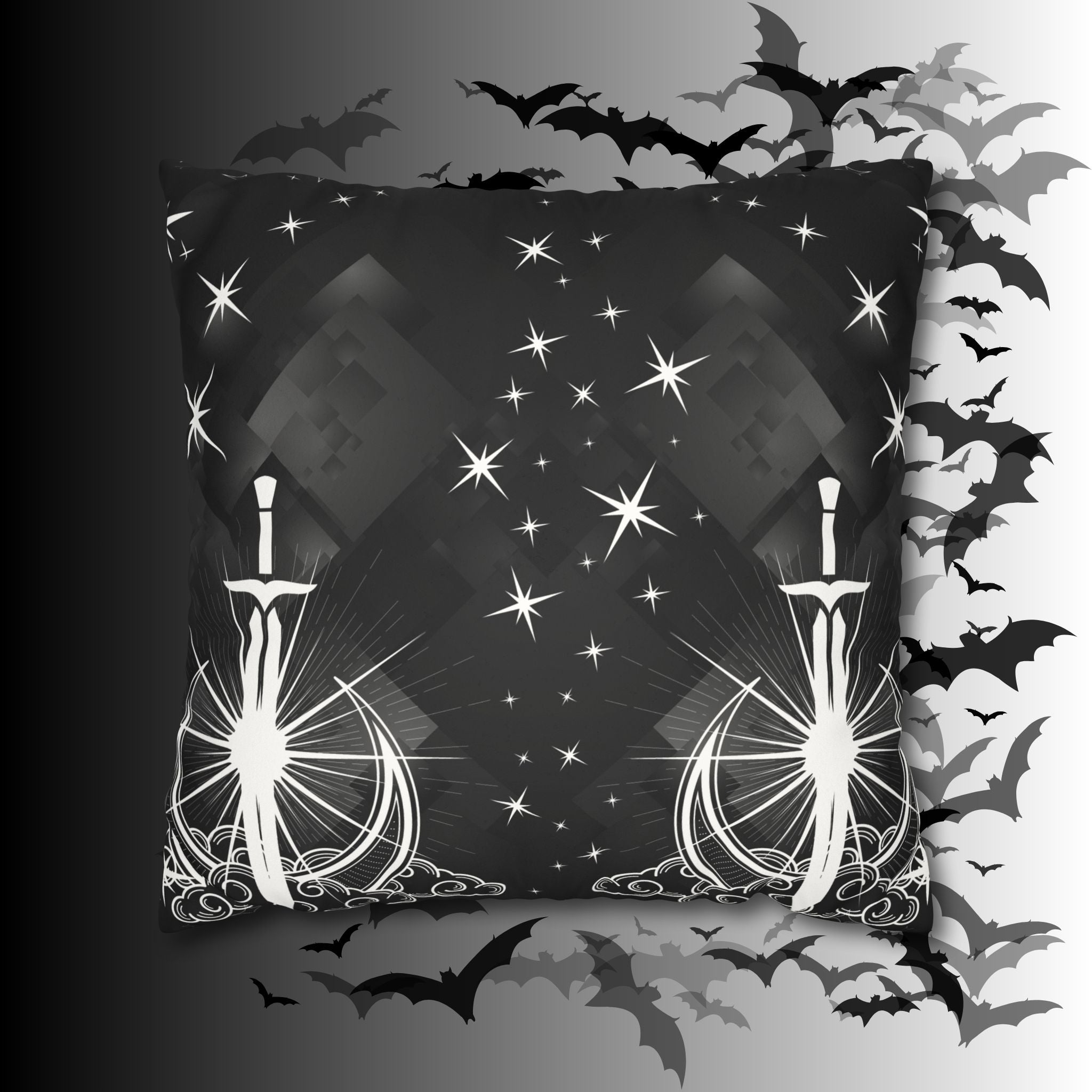 Gothic Moon Sword Celestial Throw Pillow — Dark Witchy Home Decor