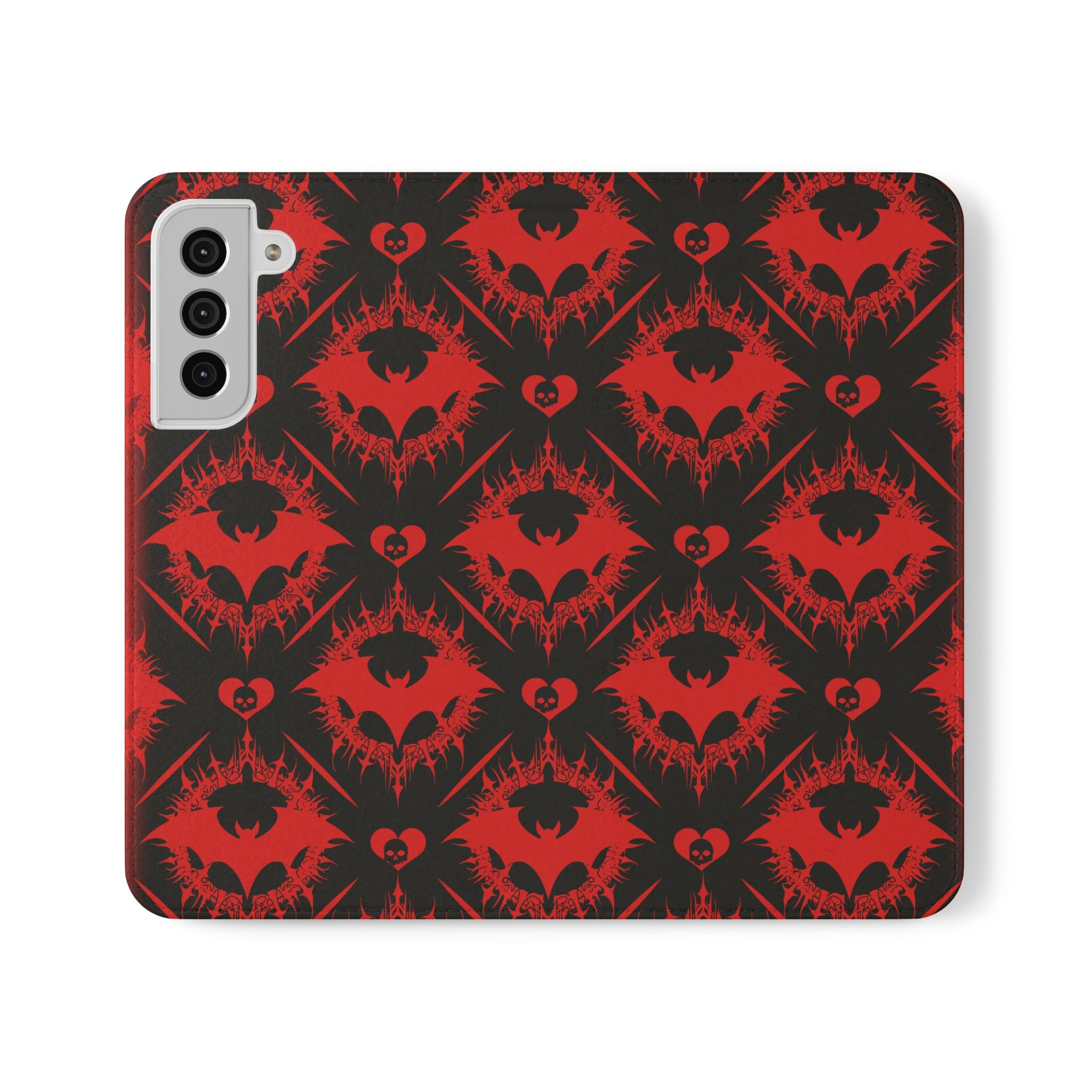 Gothic Bat Wallet Flip Case - Elegant Goth Phone Wallet - Bat Pattern Flip Case - Gothic Phone Case - Stylish Wallet Phone Case