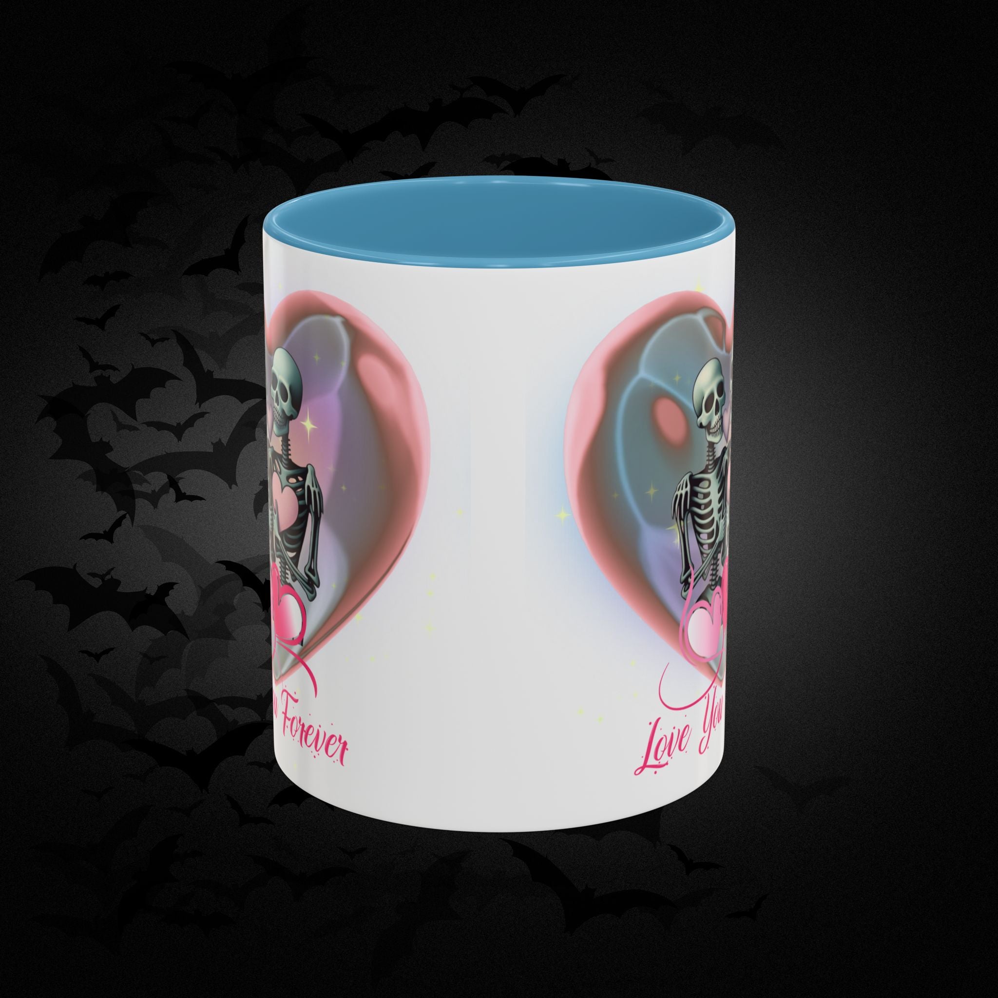 Love You Forever Valloween Coffee Mug — Skeleton Couple Heart Design (11/15oz)