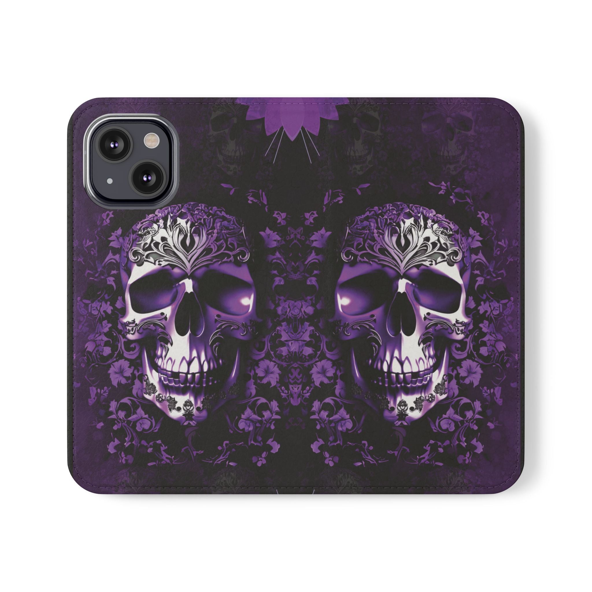 Purple Pastel Goth Skull Flip Wallet Phone Case - Skull Wallet Case for Samsung iPhone - Gothic Style Skull Wallet Phone Cases