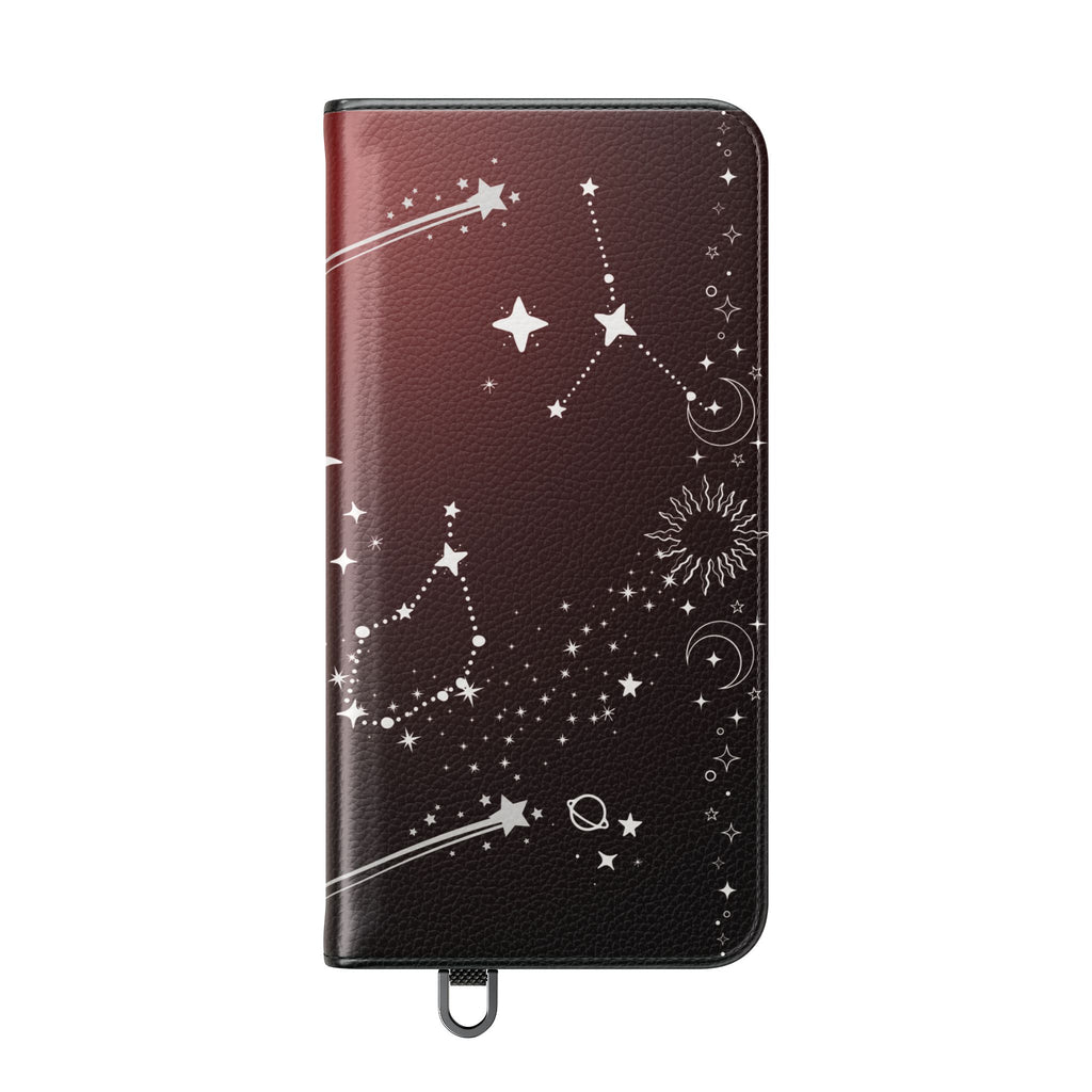 Gothic Celestial Black and Red Flip Wallet Case for iPhone and Samsung Galaxy Phones
