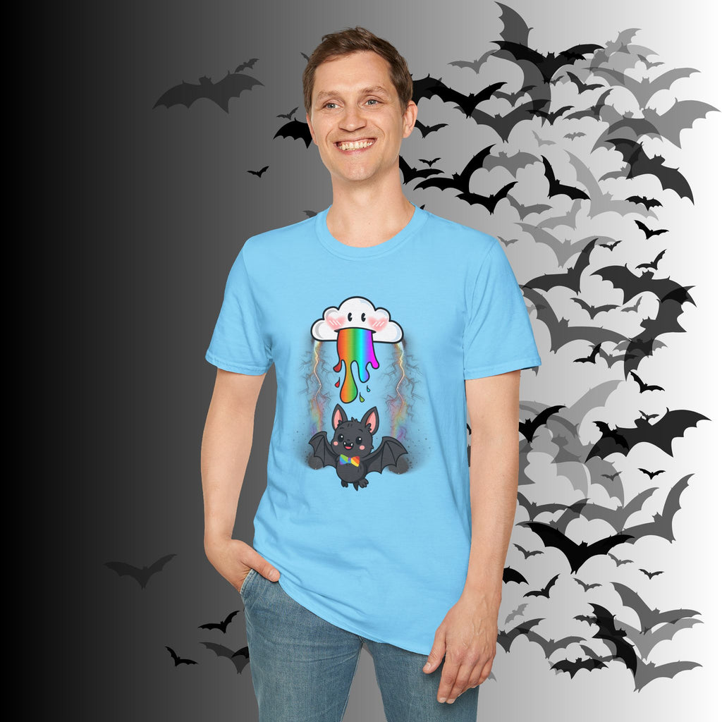 Rainbow Vomit Cloud Bat T-Shirt — Kawaii Goth Pride Unisex Tee