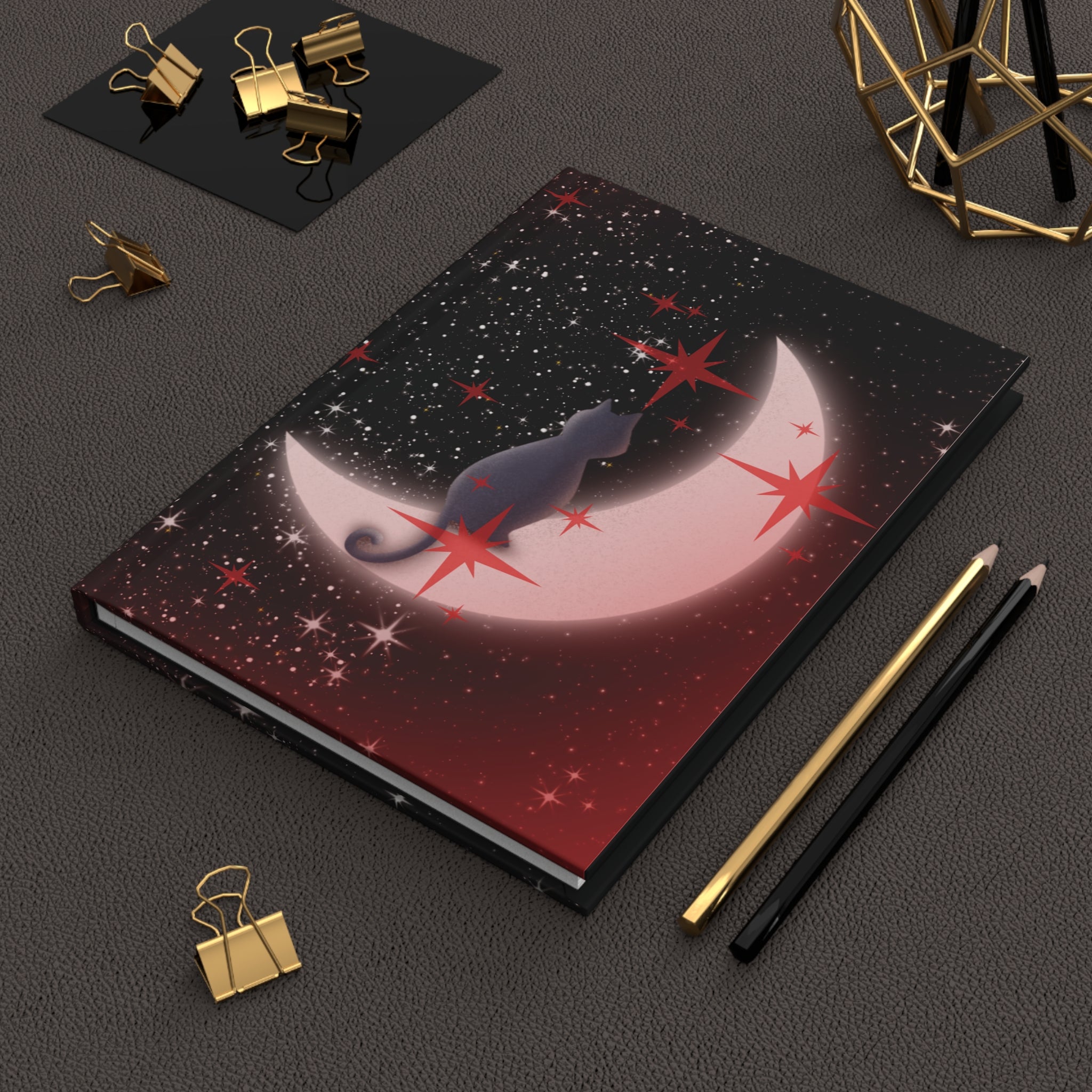 Gothic Black Cat Crescent Moon Journal — Dark Celestial Hardcover