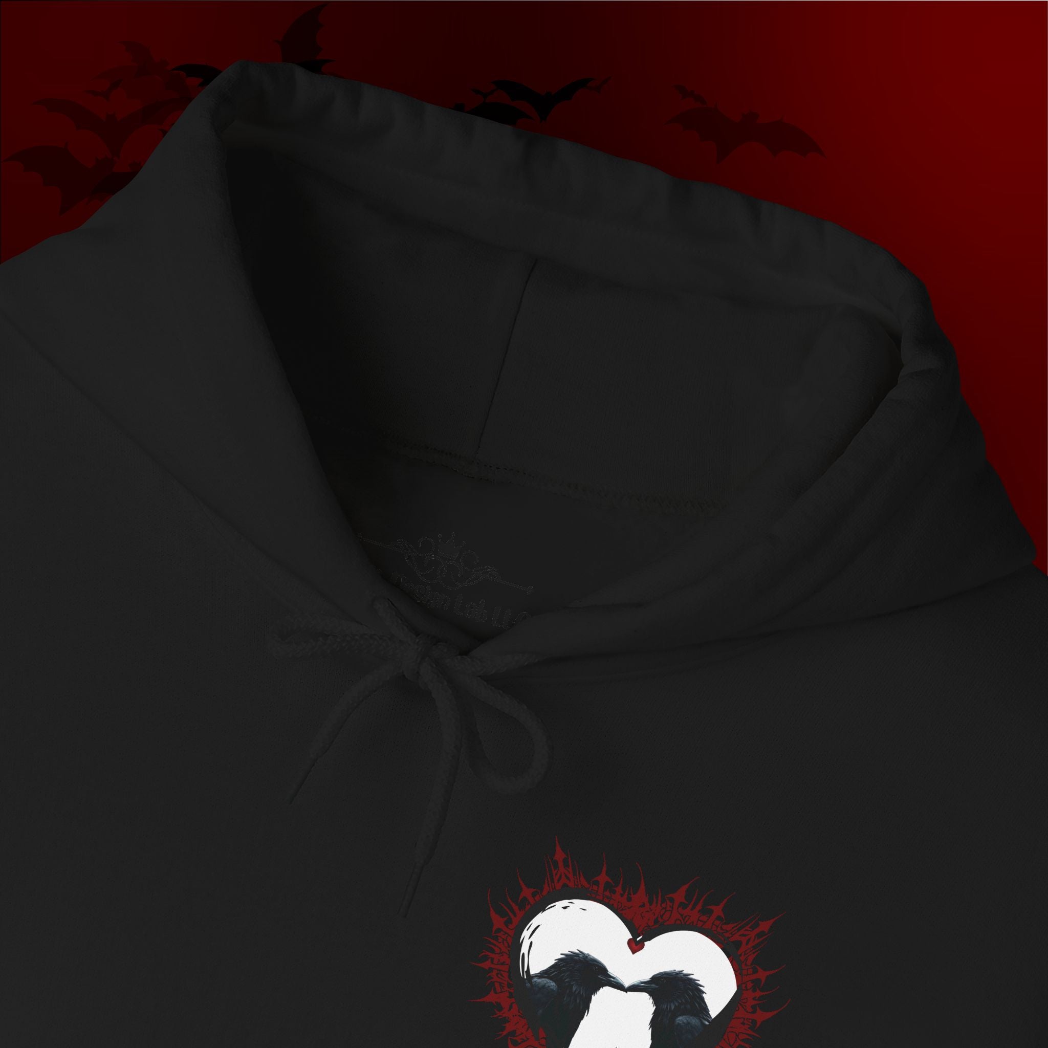 Gothic Raven Heart Hoodie — Dark Romance Valentine's Day Couples Pullover