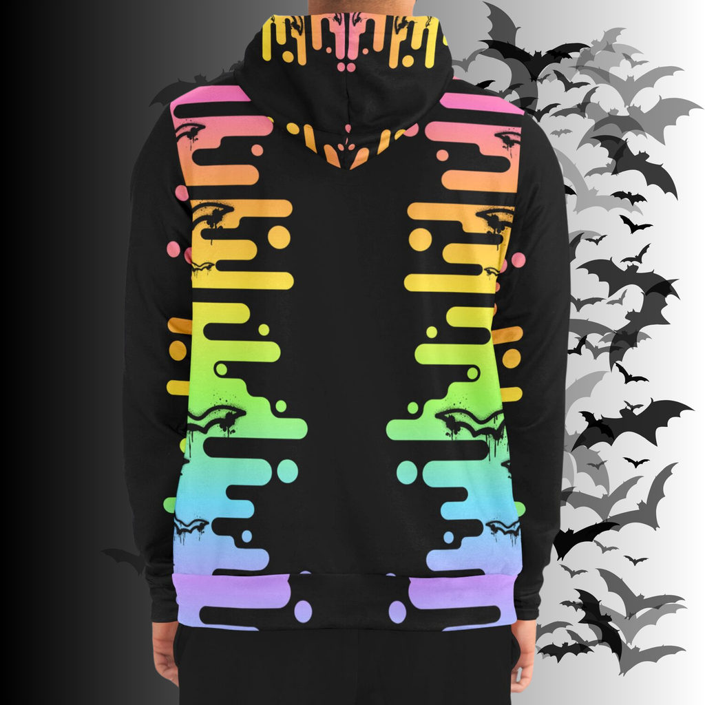 Neon Rainbow Drip Bat All Over Print Zip Hoodie