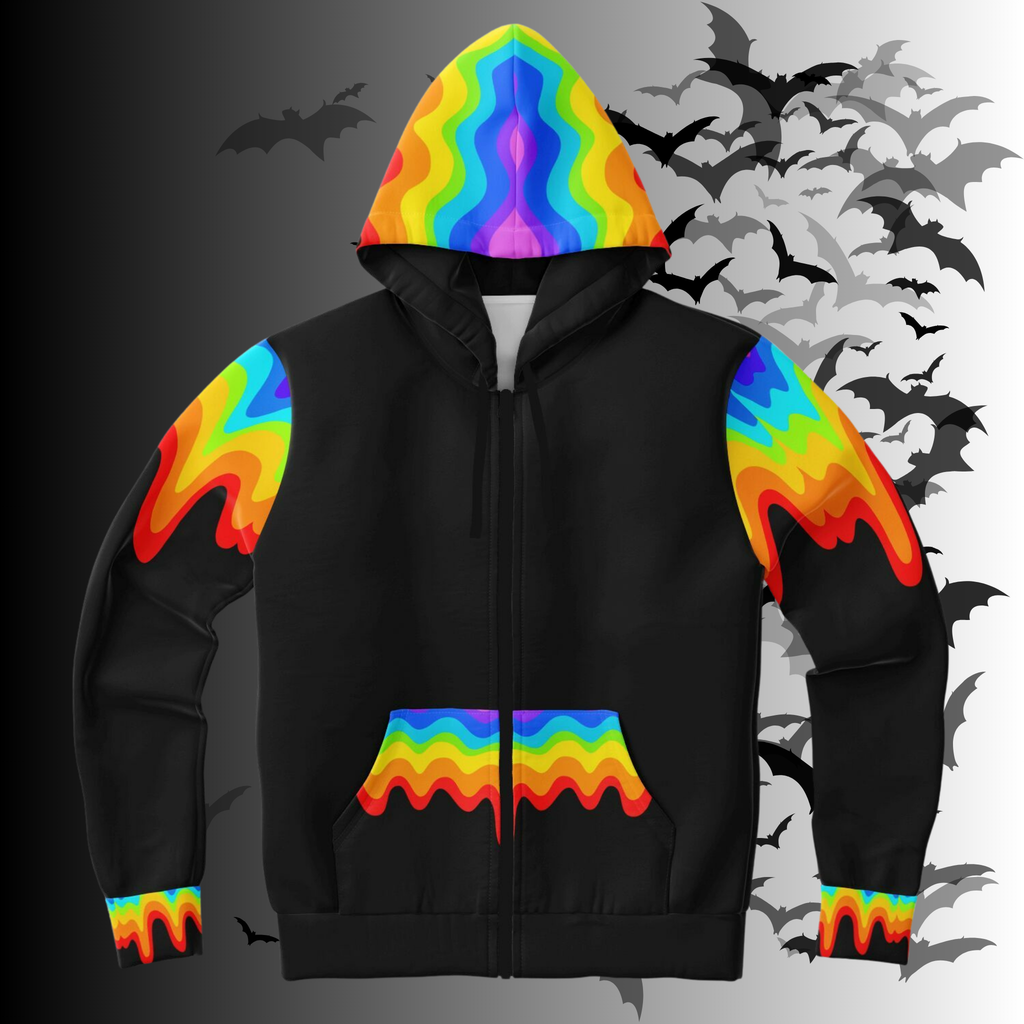 Rainbow Vomit Cloud Bat All Over Print Zip Hoodie — Kawaii Goth Pride Unisex AOP Hoodie