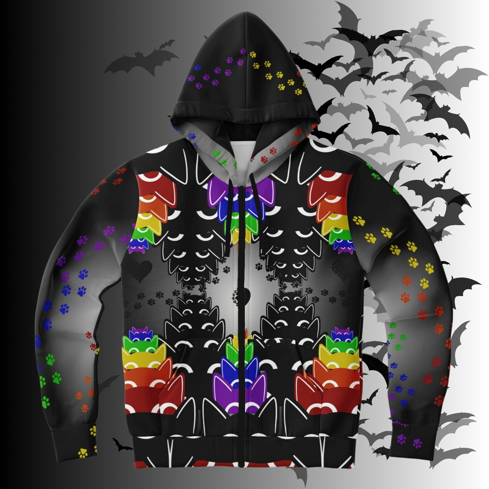 Rainbow Cats All Over Print Zip Hoodie