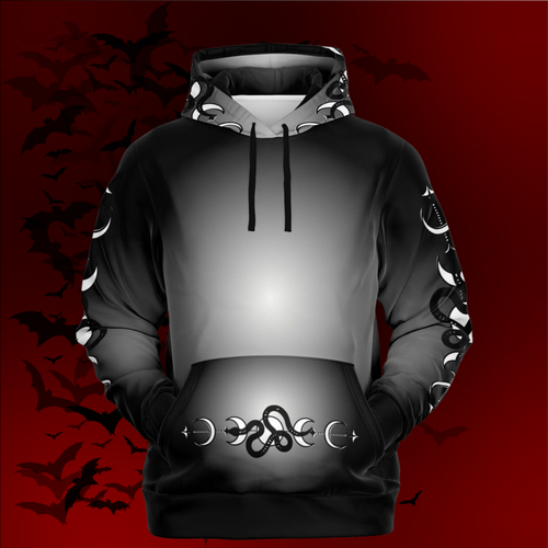 Celestial Serpent All Over Print Hoodie – Monochrome