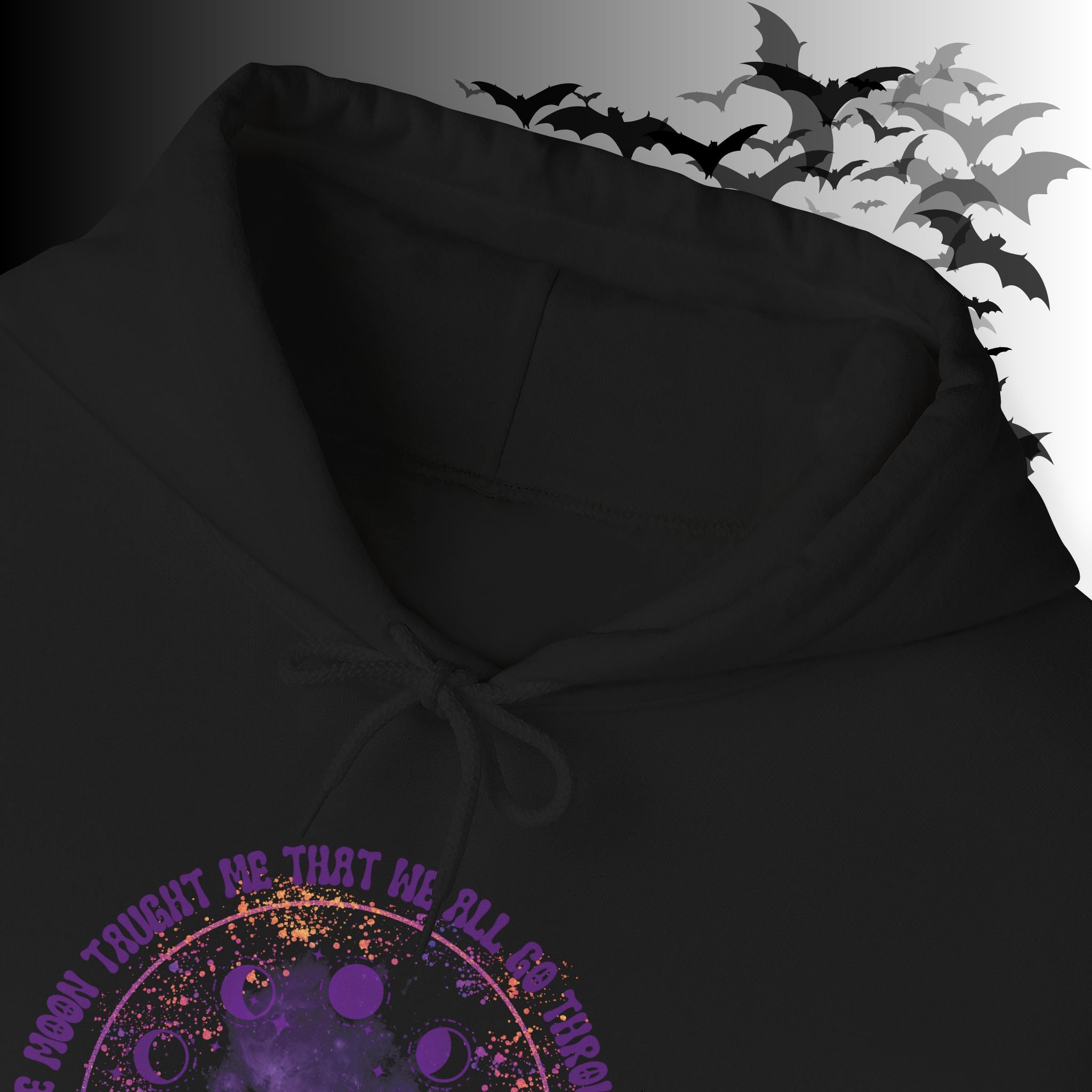 The Moon Taught Me We All Go Through Phases Hoodie — Witchy Moon Phase Pullover
