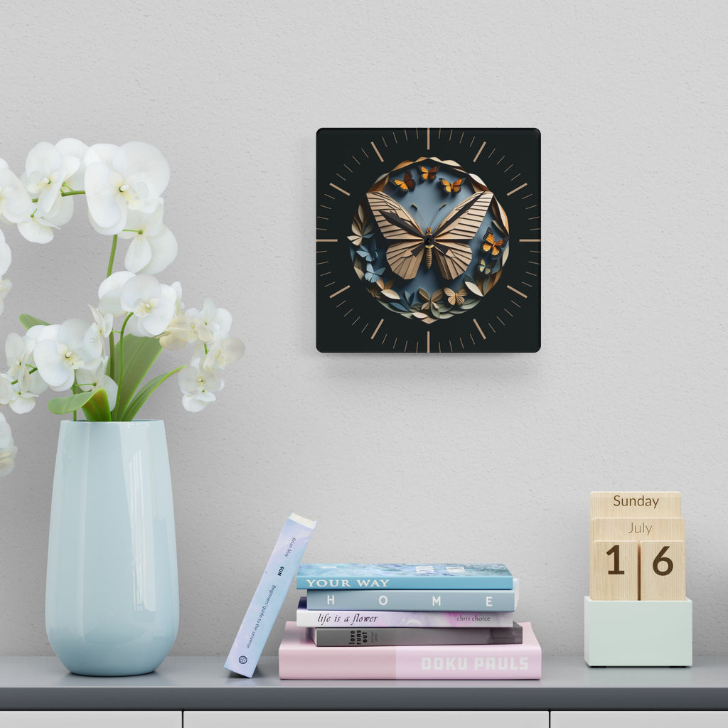 Origami Style Butterfly Acrylic Art Print Wall Clock — NOT Real Origami, Modern Zen Home Decor