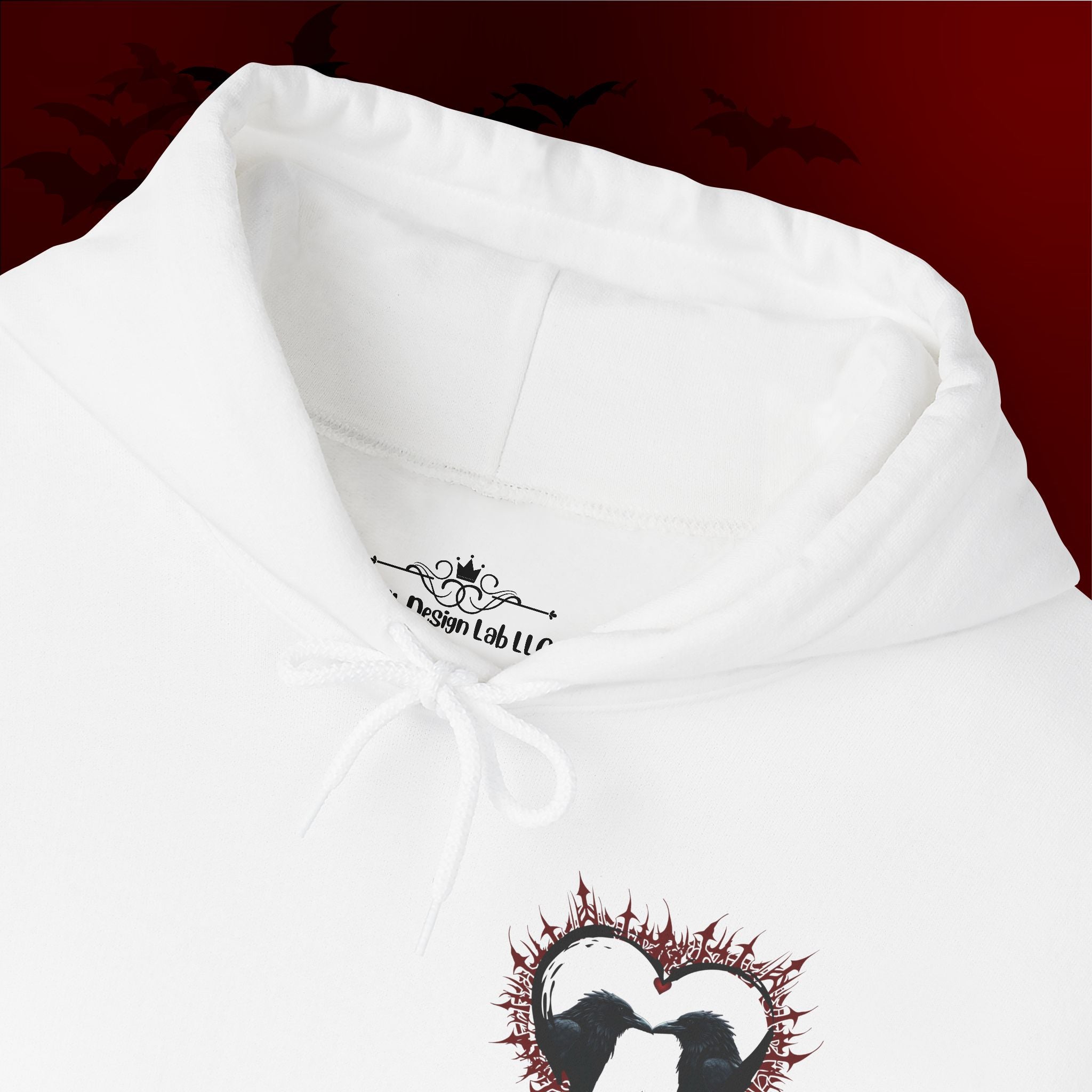 Gothic Raven Heart Hoodie — Dark Romance Valentine's Day Couples Pullover
